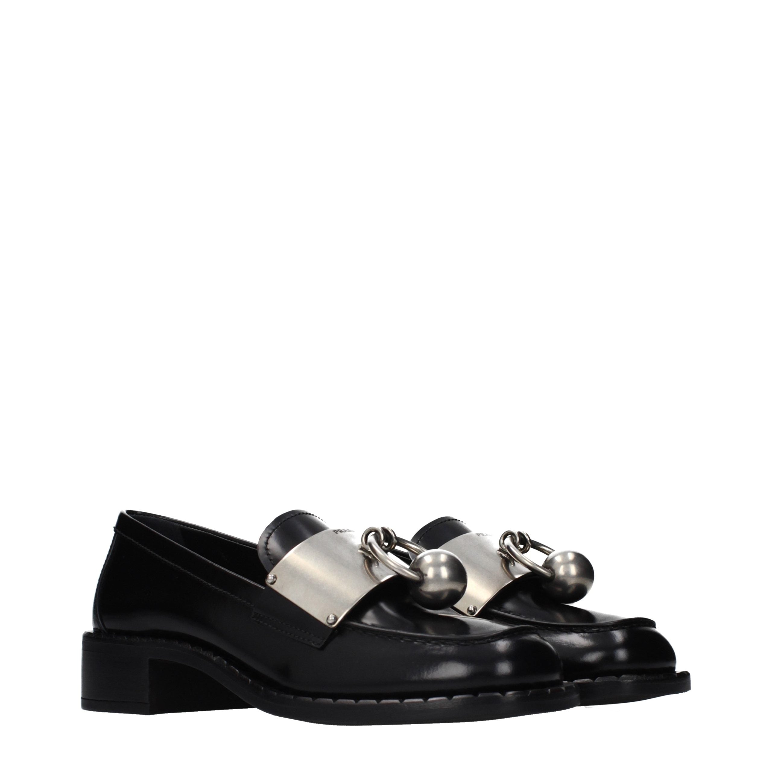 Prada Black Leather Slip-On Loafers Prada