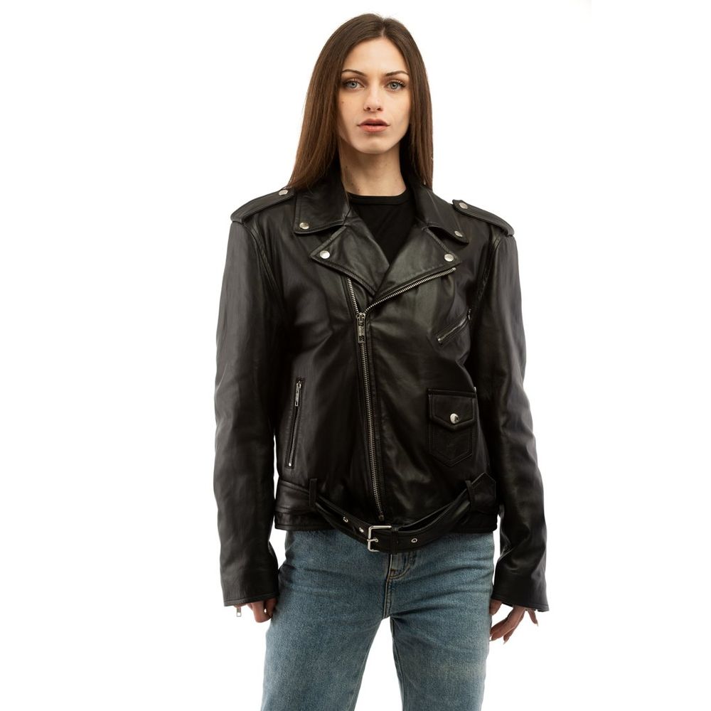 Moschino Black Polyester Leather Jacket Moschino