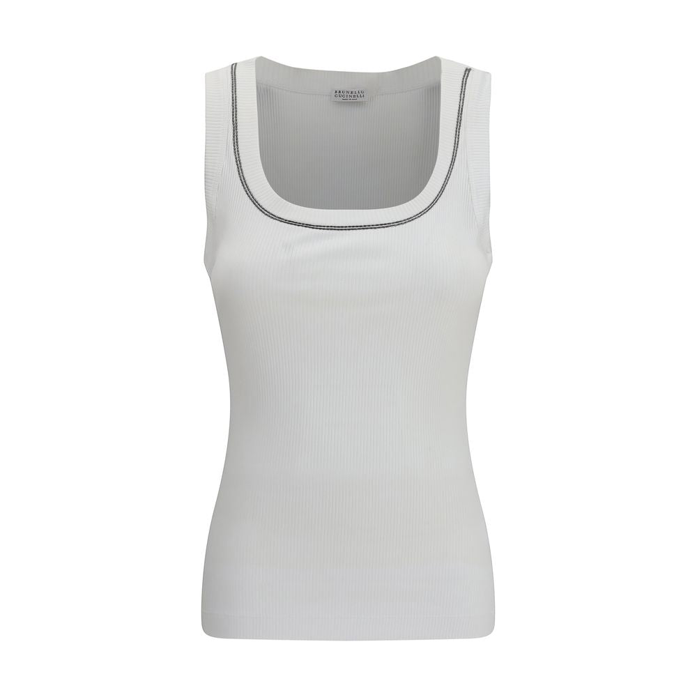 Brunello Cucinelli White Cotton Sleeveles T-Shirt Brunello Cucinelli