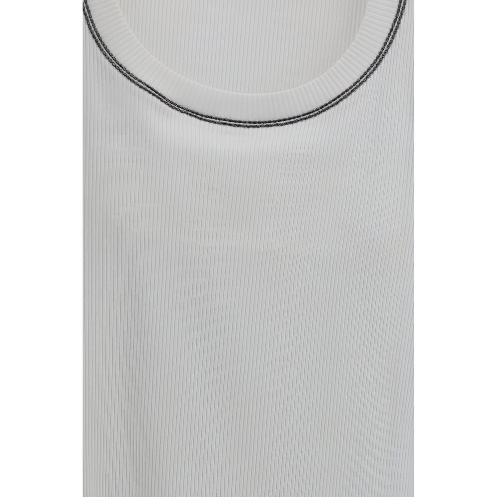 Brunello Cucinelli White Cotton Sleeveles T-Shirt Brunello Cucinelli