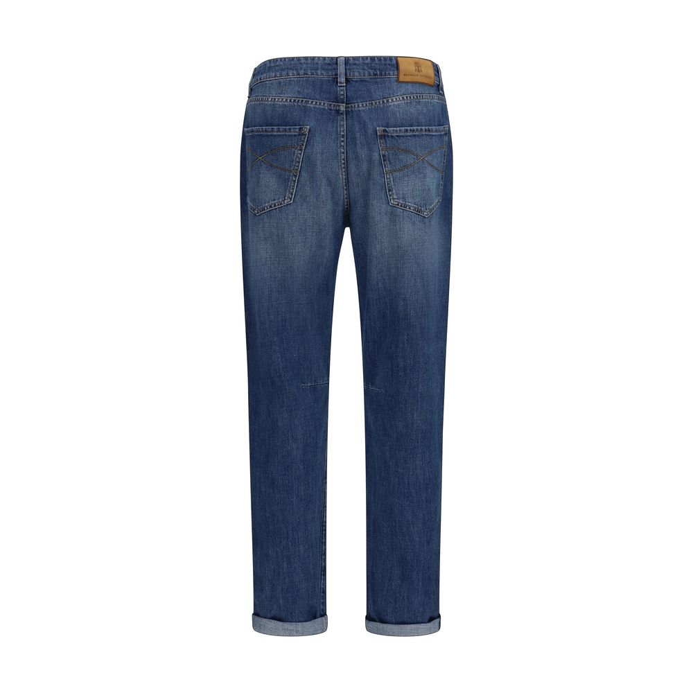Brunello Cucinelli Blue Cotton Straight-Leg Jeans Brunello Cucinelli