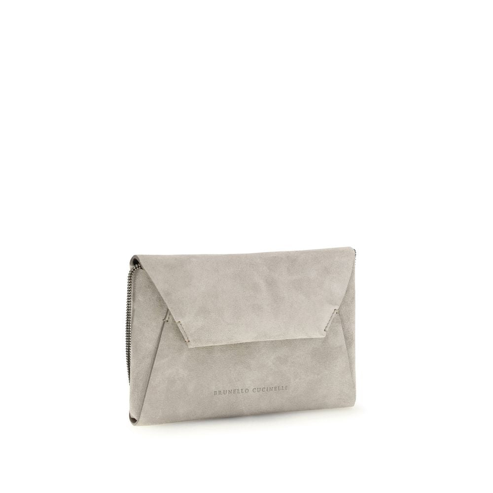 Brunello Cucinelli Gray Calf Leather Bos Taurus Clutch Bag Brunello Cucinelli