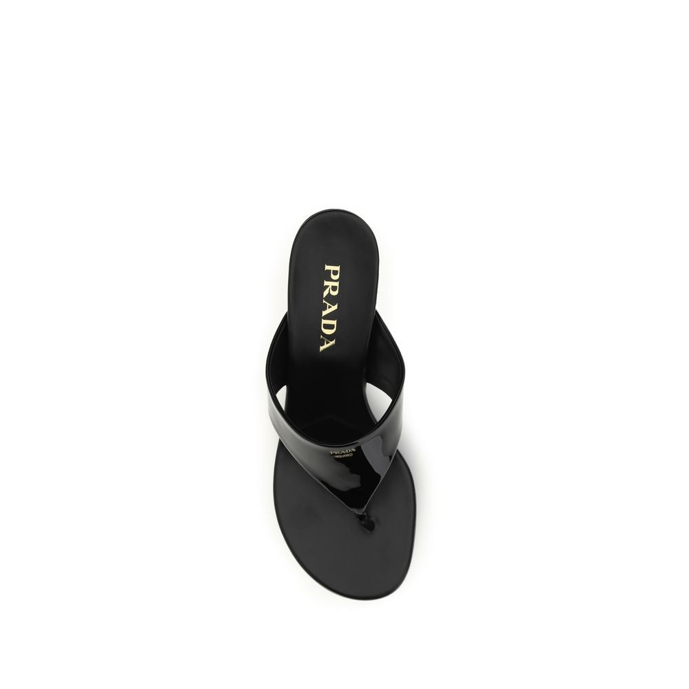 Prada Black Calf Leather Bos Taurus Wedge Sandals Prada