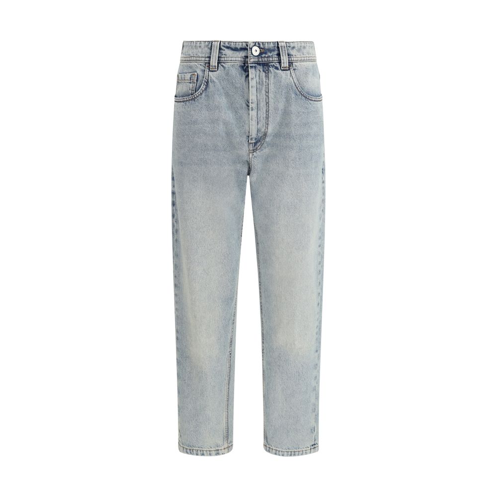 Brunello Cucinelli Blue Cotton Straight-Leg Jeans Brunello Cucinelli