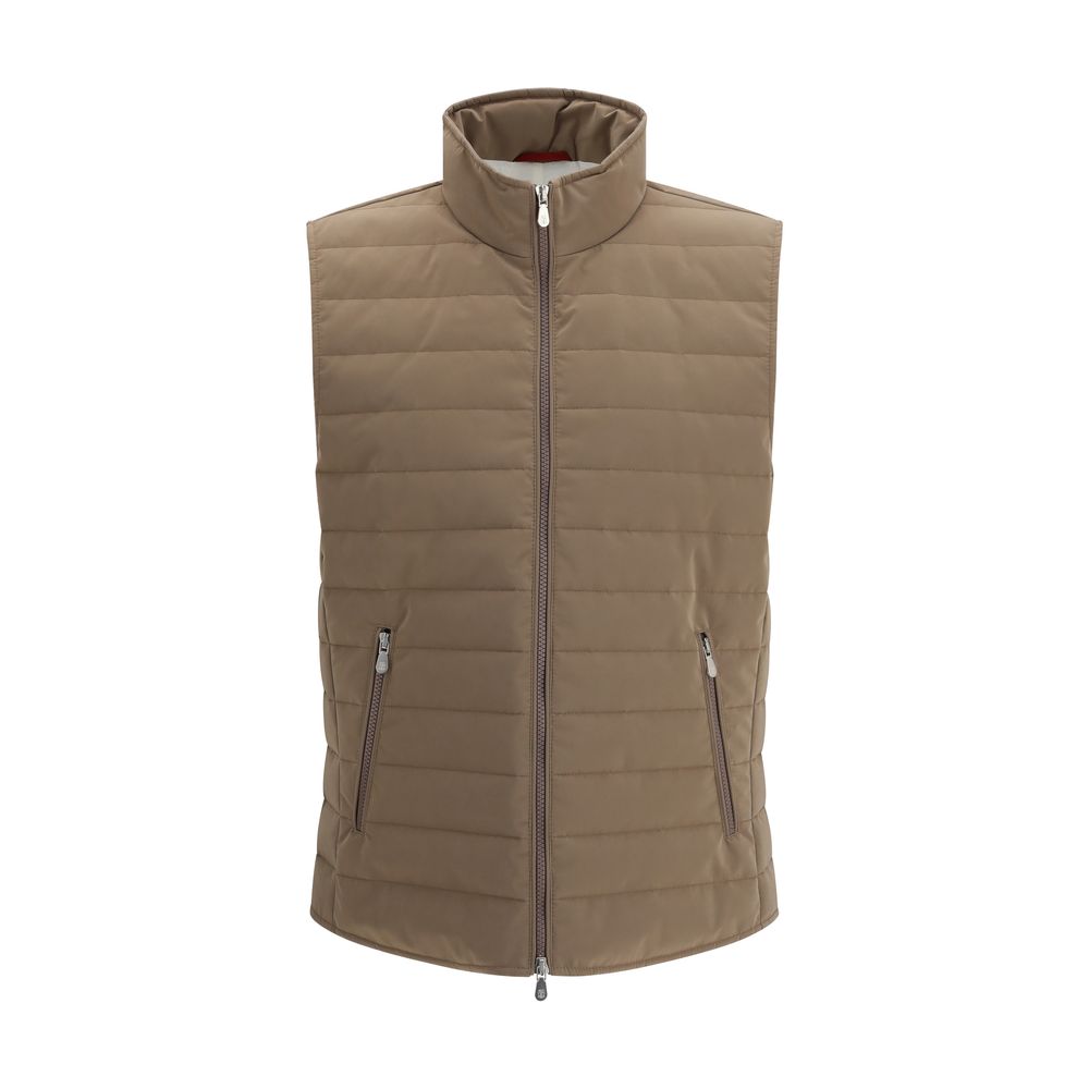 Brunello Cucinelli Beige Polyester Sleeveless Jacket Brunello Cucinelli