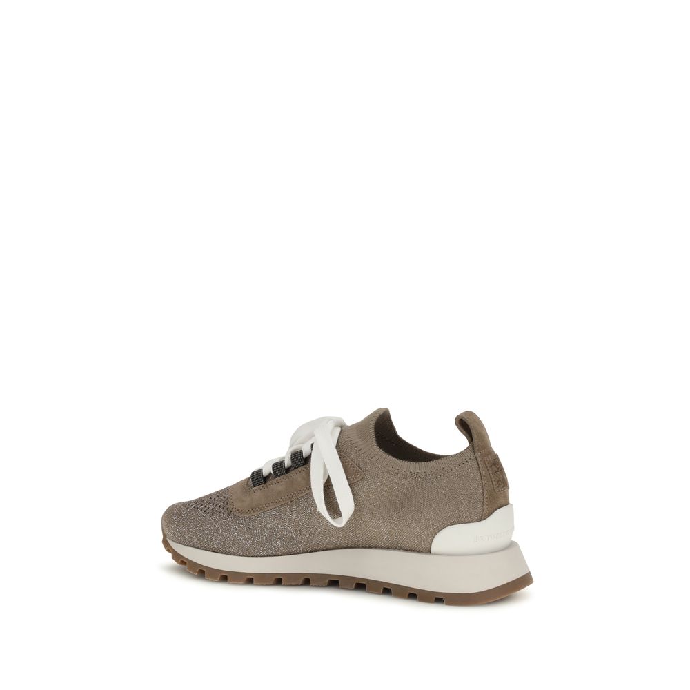 Brunello Cucinelli Beige Cotton Chunky Sneakers Brunello Cucinelli
