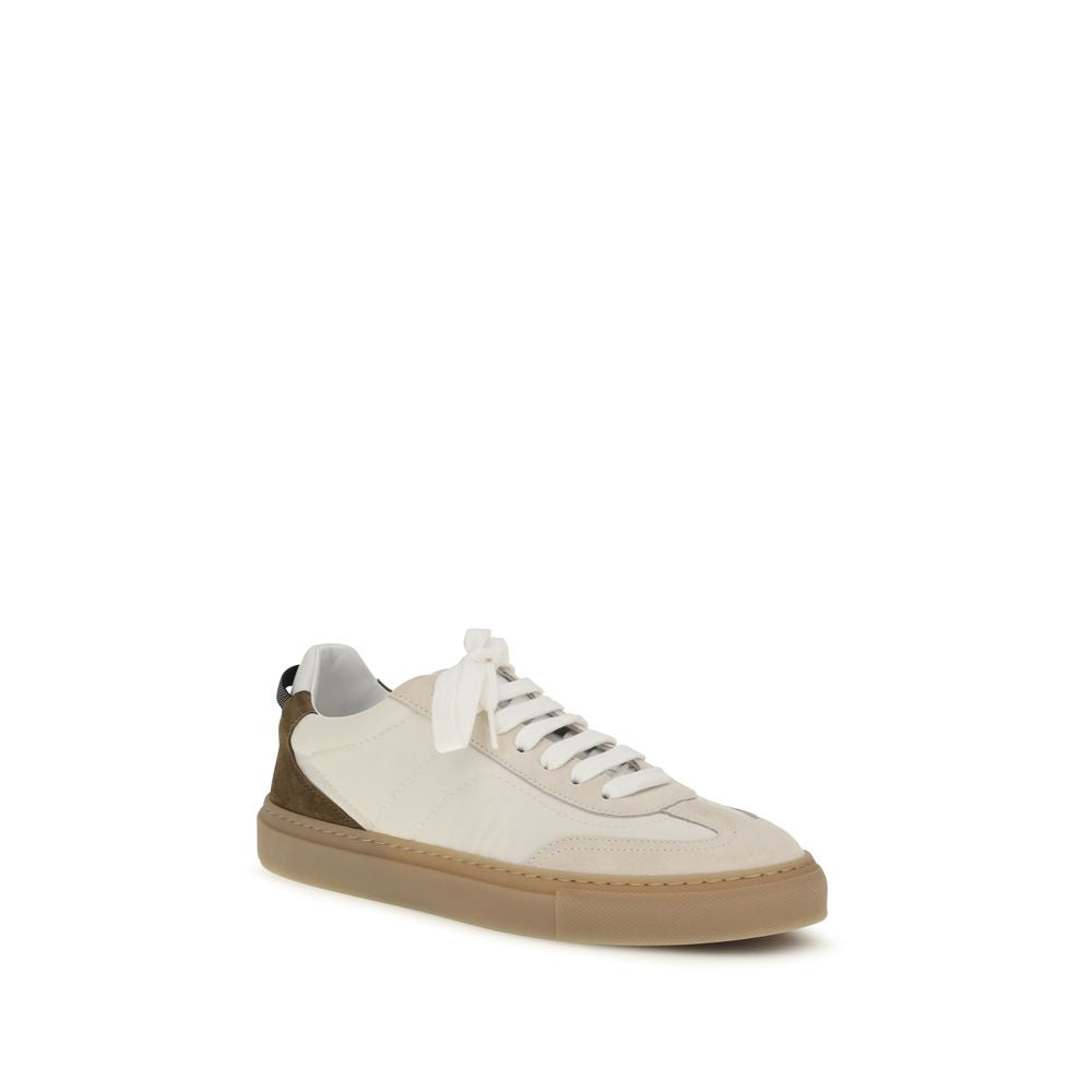 Brunello Cucinelli Beige Calf Leather Bos Taurus Low Top Sneakers Brunello Cucinelli