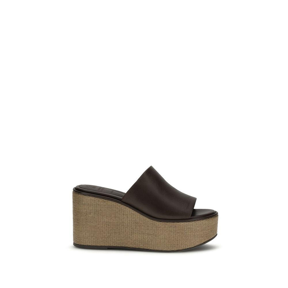Brunello Cucinelli Brown Calf Leather Bos Taurus Platform Sandals Brunello Cucinelli