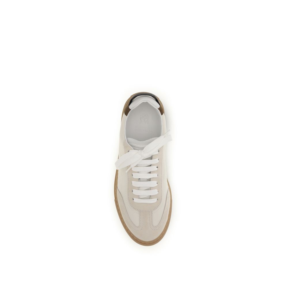 Brunello Cucinelli Beige Calf Leather Bos Taurus Low Top Sneakers Brunello Cucinelli
