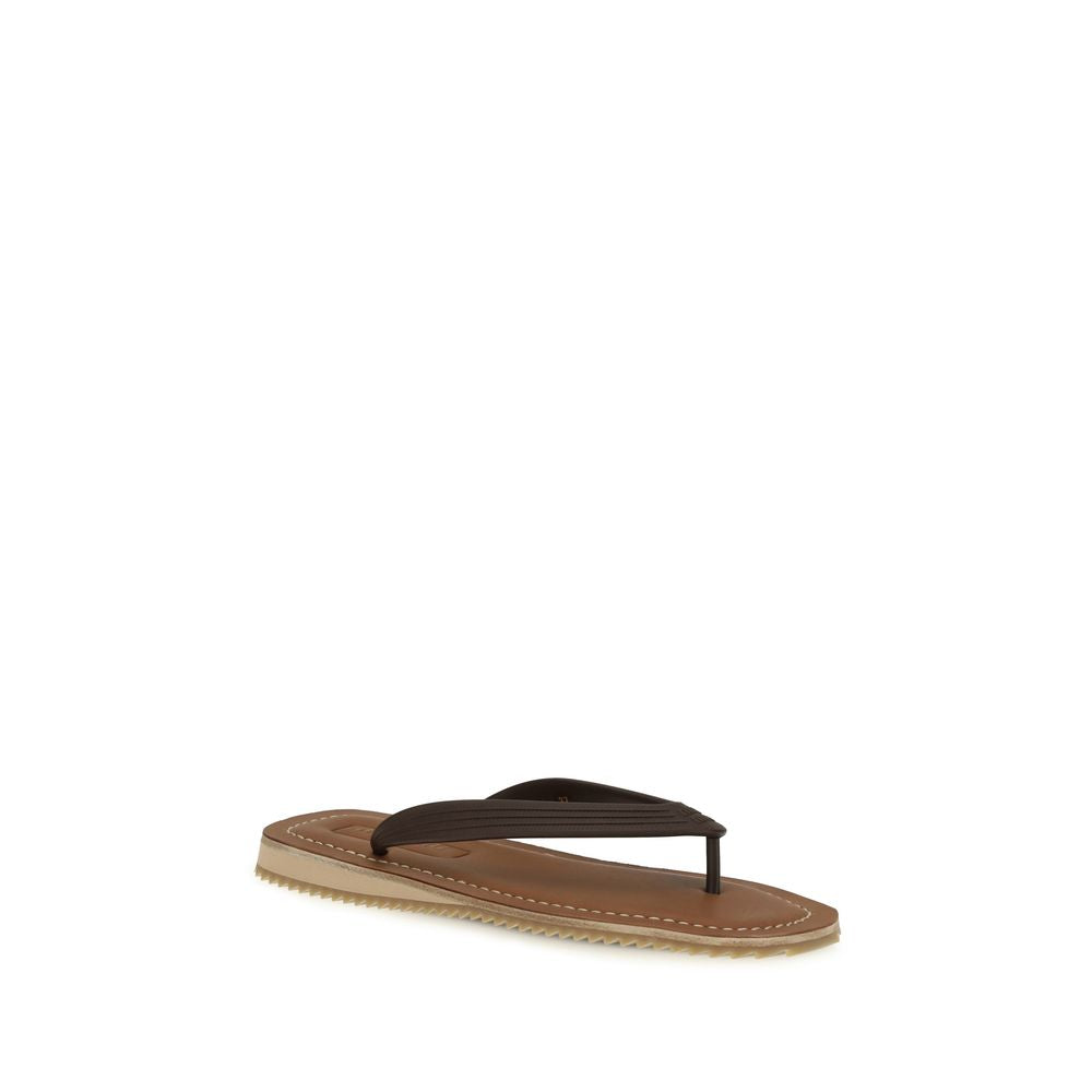 Miu Miu Brown Calf Leather Bos Taurus Flip-Flop Sandals Miu Miu