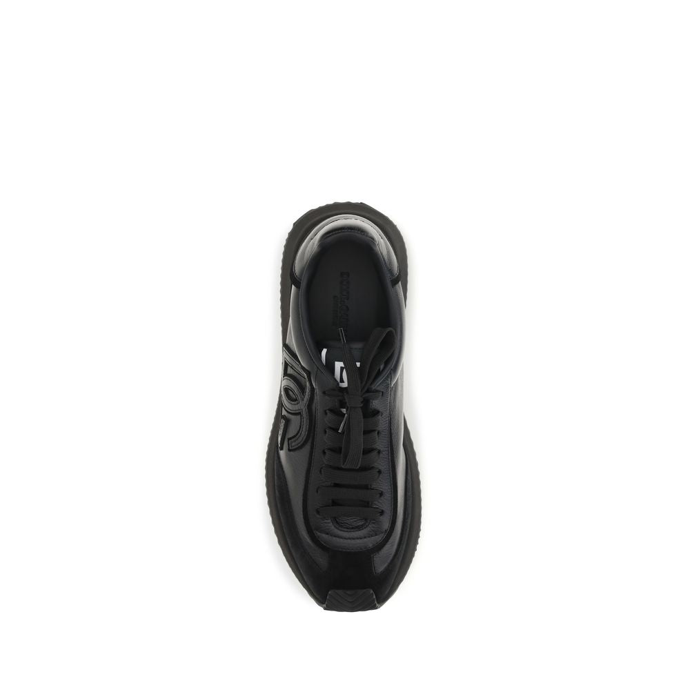 Dolce & Gabbana Black Calf Leather Bos Taurus Athletic Sneakers Dolce & Gabbana