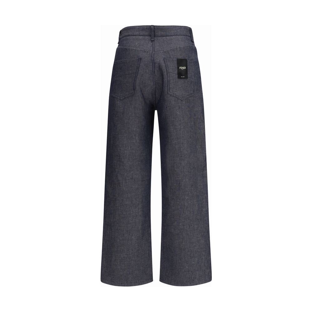Fendi Blue Linen Relaxed Fit Jeans Fendi