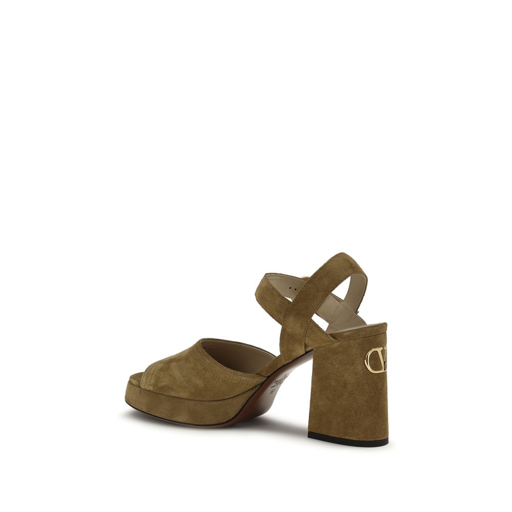 Valentino Garavani Beige Calf Leather Bos Taurus Platform Sandals Valentino Garavani