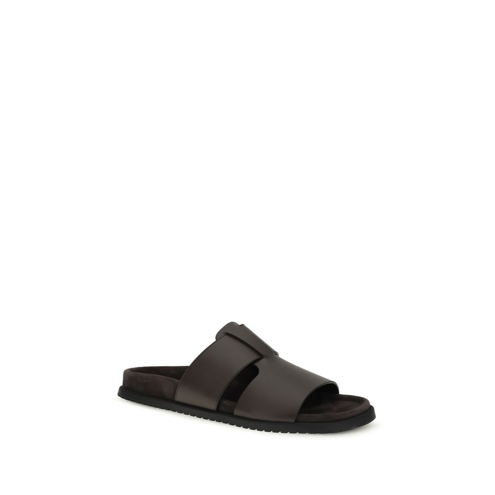 Dolce & Gabbana Brown Calf Leather Bos Taurus Flat Sandals Dolce & Gabbana