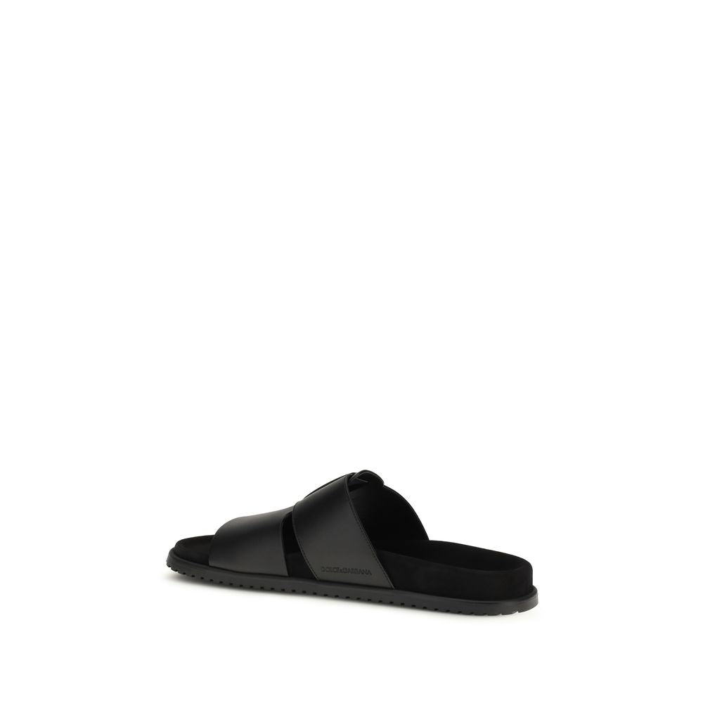Dolce & Gabbana Black Calf Leather Bos Taurus Sandals Dolce & Gabbana