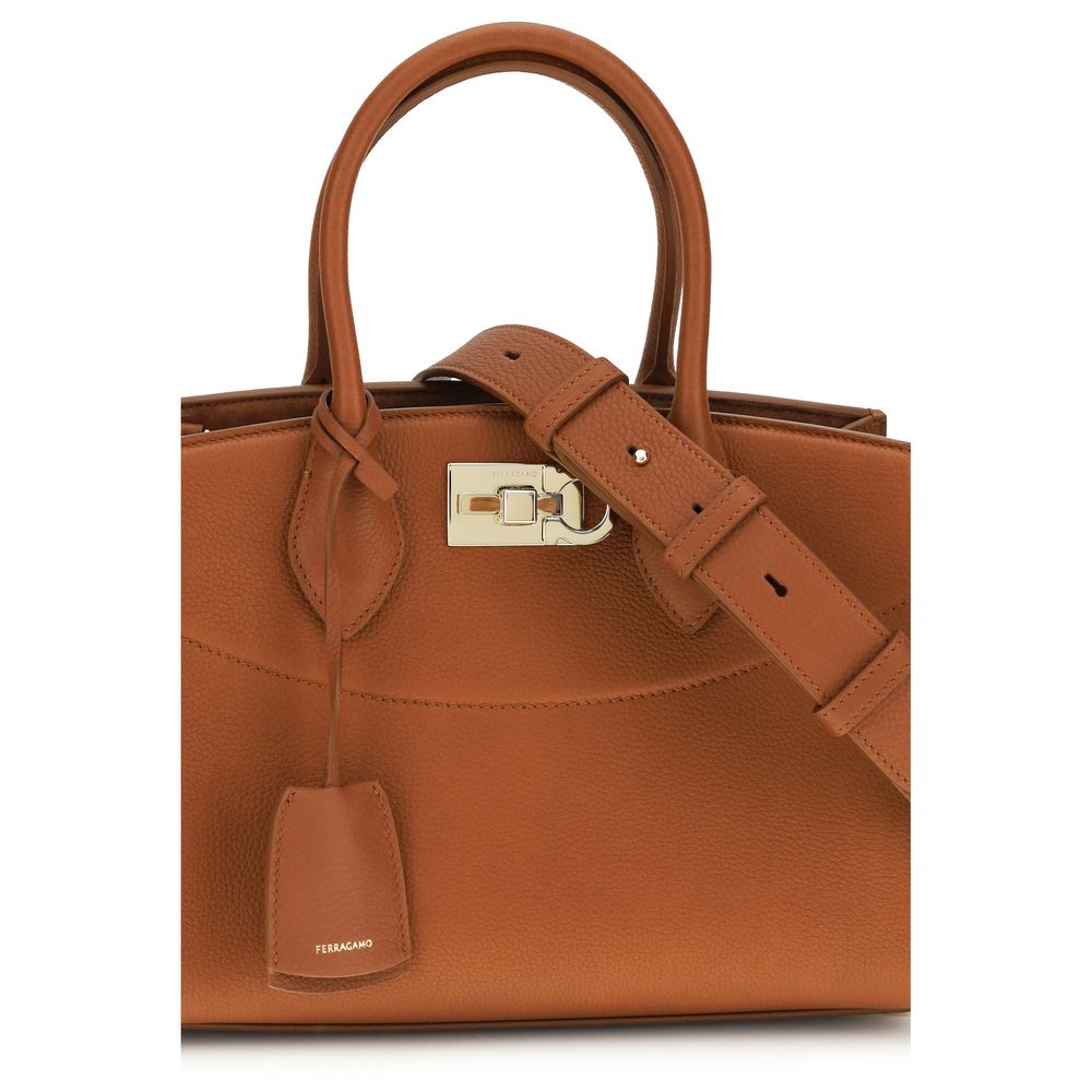 Ferragamo Brown Calf Leather Bos Taurus Handbag Ferragamo