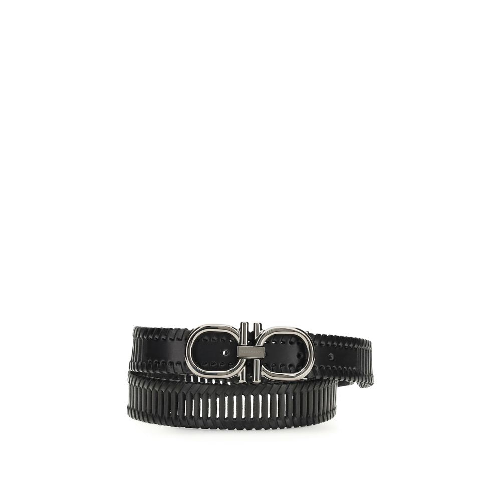 Ferragamo Black Calf Leather Bos Taurus Regular Belt Ferragamo