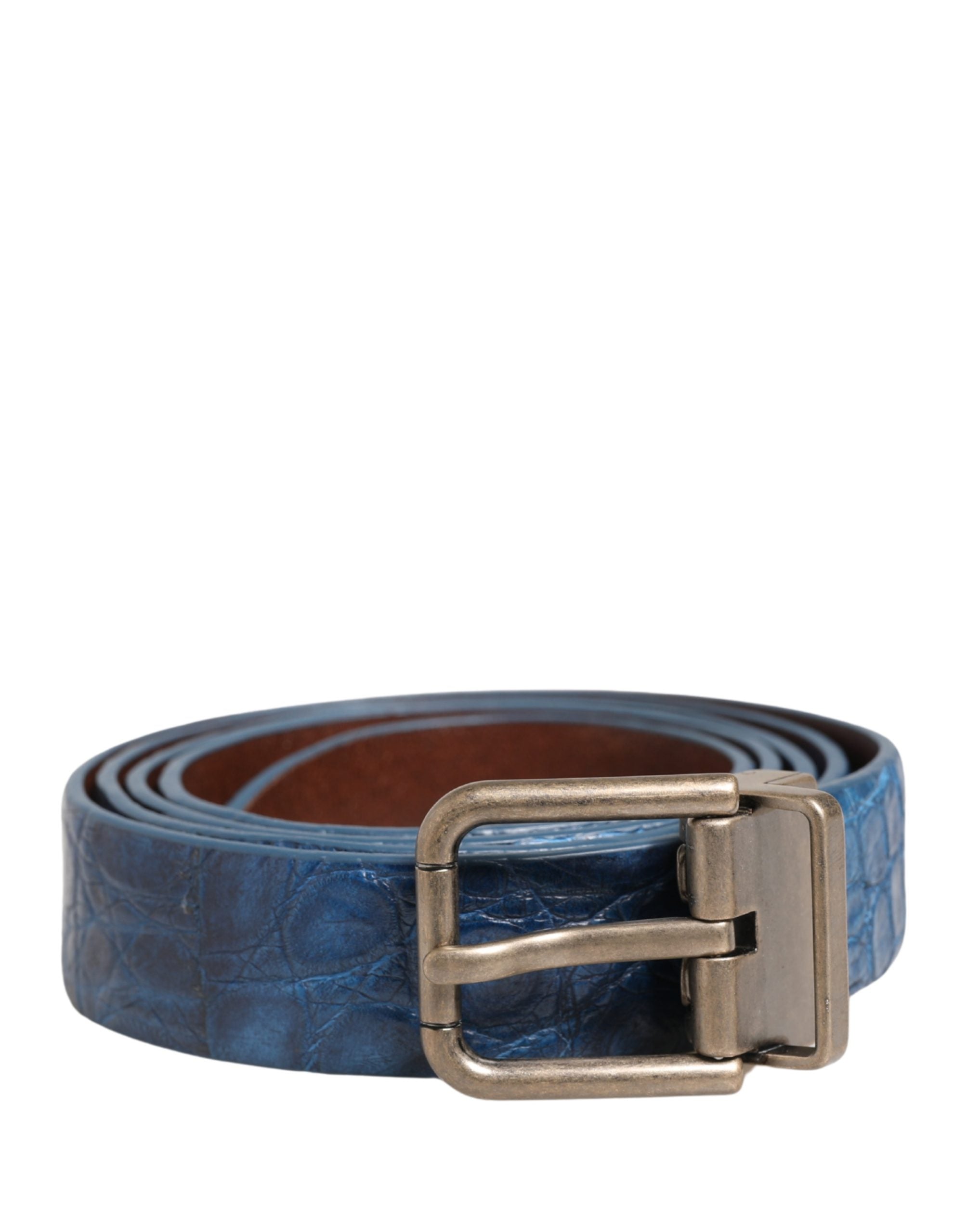 Dolce & Gabbana Navy Blue Leather Gold Tone Metal Buckle Belt Dolce & Gabbana