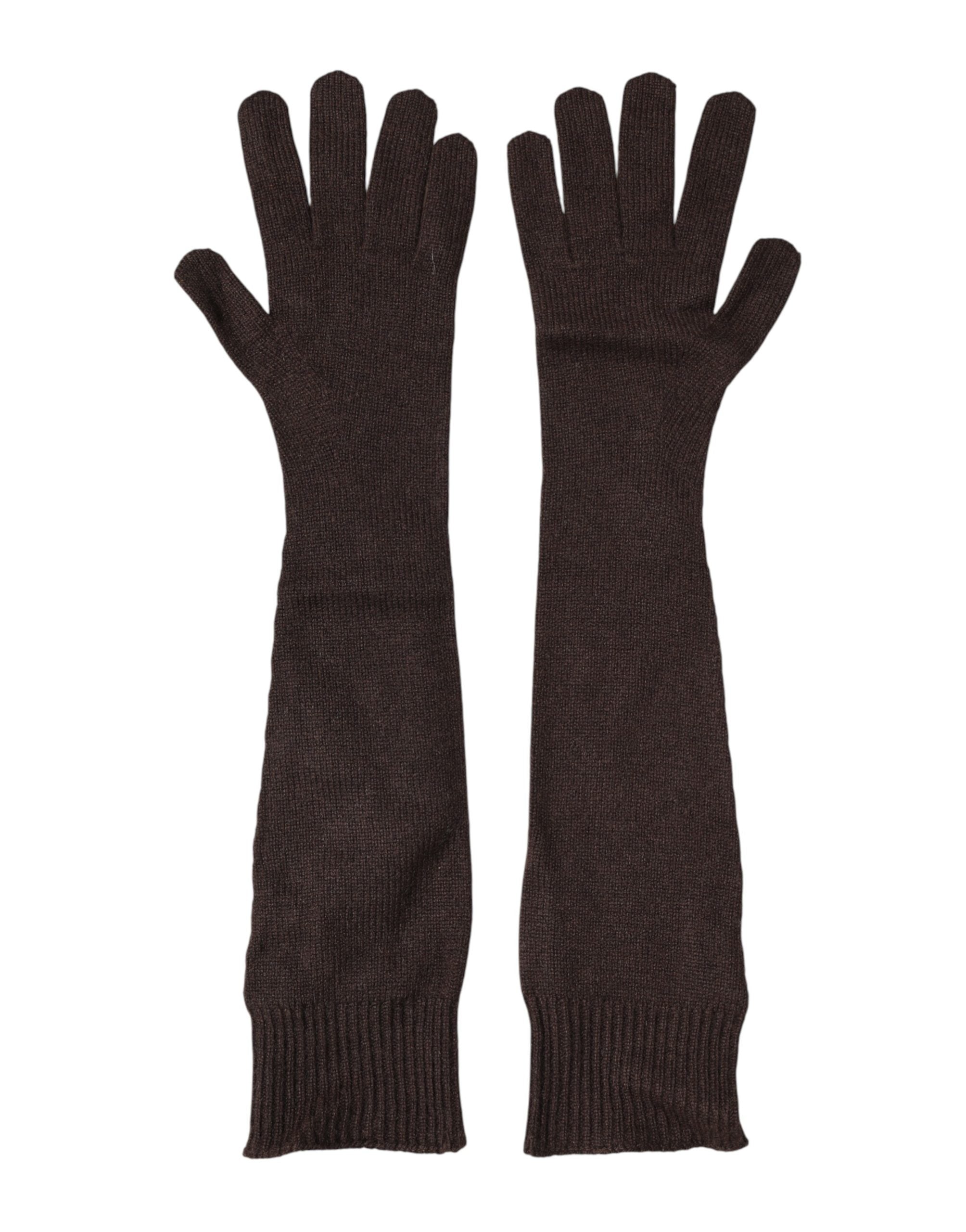 Dolce & Gabbana Brown Cashmere Knitted Elbow Length Mitten Gloves Dolce & Gabbana