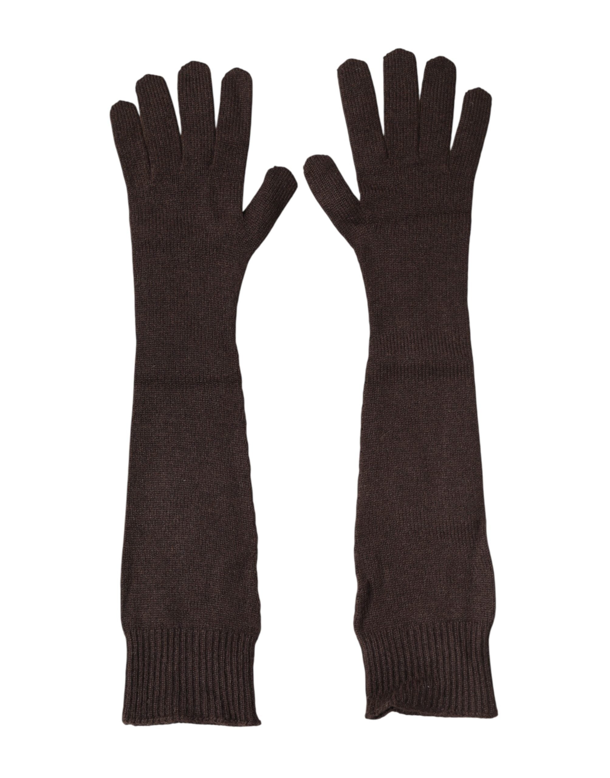 Dolce & Gabbana Brown Cashmere Knitted Elbow Length Mitten Gloves Dolce & Gabbana