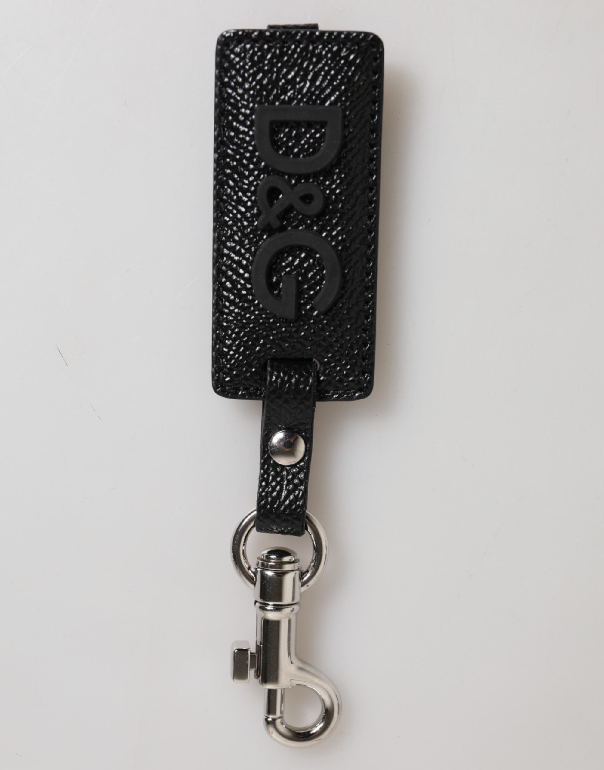 Dolce & Gabbana Black DG Logo Leather Silver Metal Keyring Men Keychain Dolce & Gabbana