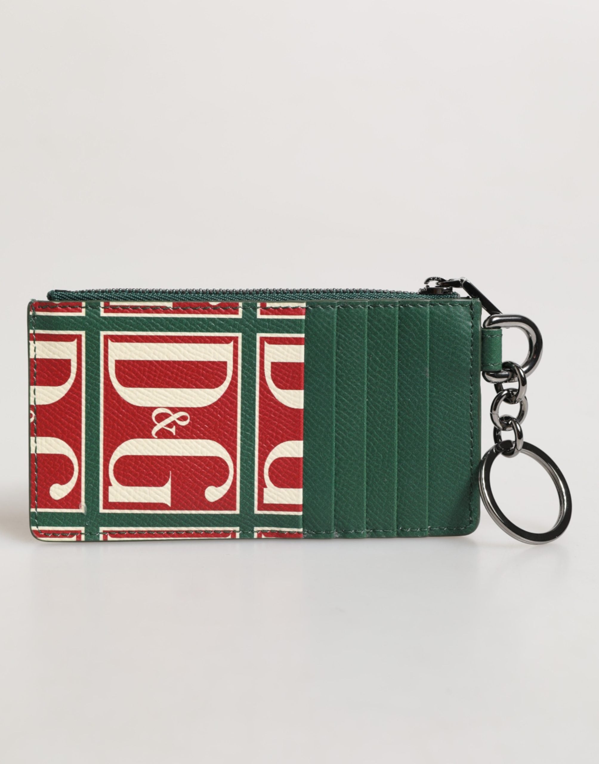 Dolce & Gabbana Green Calf Leather Logo Print Monogram Card Holder Wallet Dolce & Gabbana