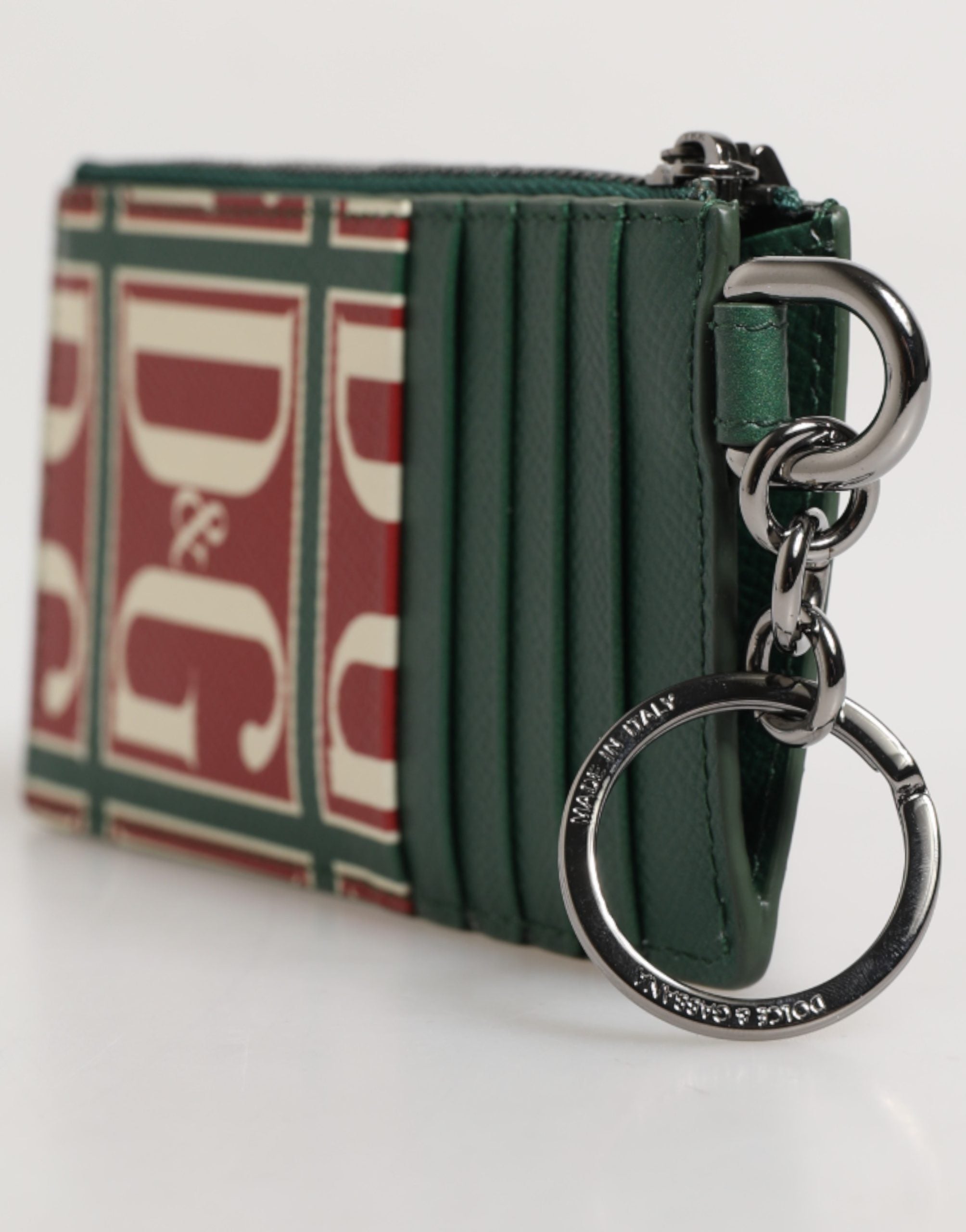 Dolce & Gabbana Green Calf Leather Logo Print Monogram Card Holder Wallet Dolce & Gabbana