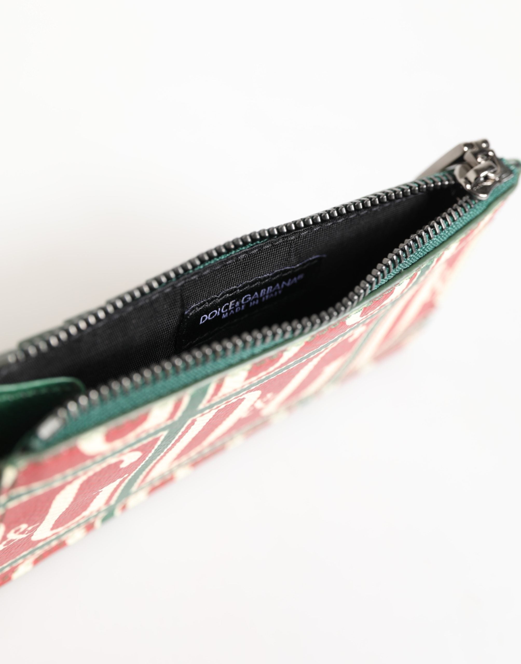 Dolce & Gabbana Green Calf Leather Logo Print Monogram Card Holder Wallet Dolce & Gabbana