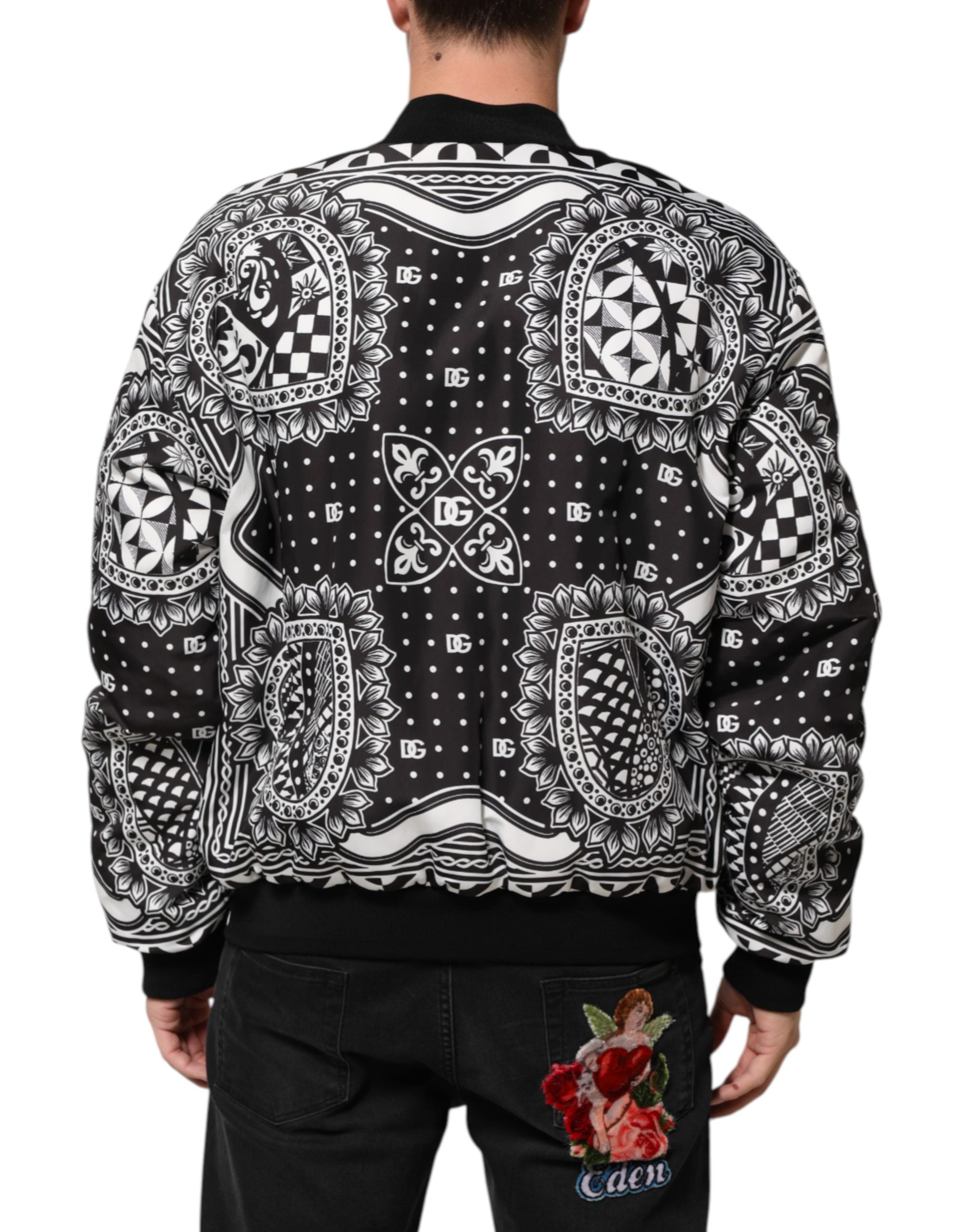 Dolce & Gabbana Black White BandanaPrint Men Bomber  Jacket Dolce & Gabbana