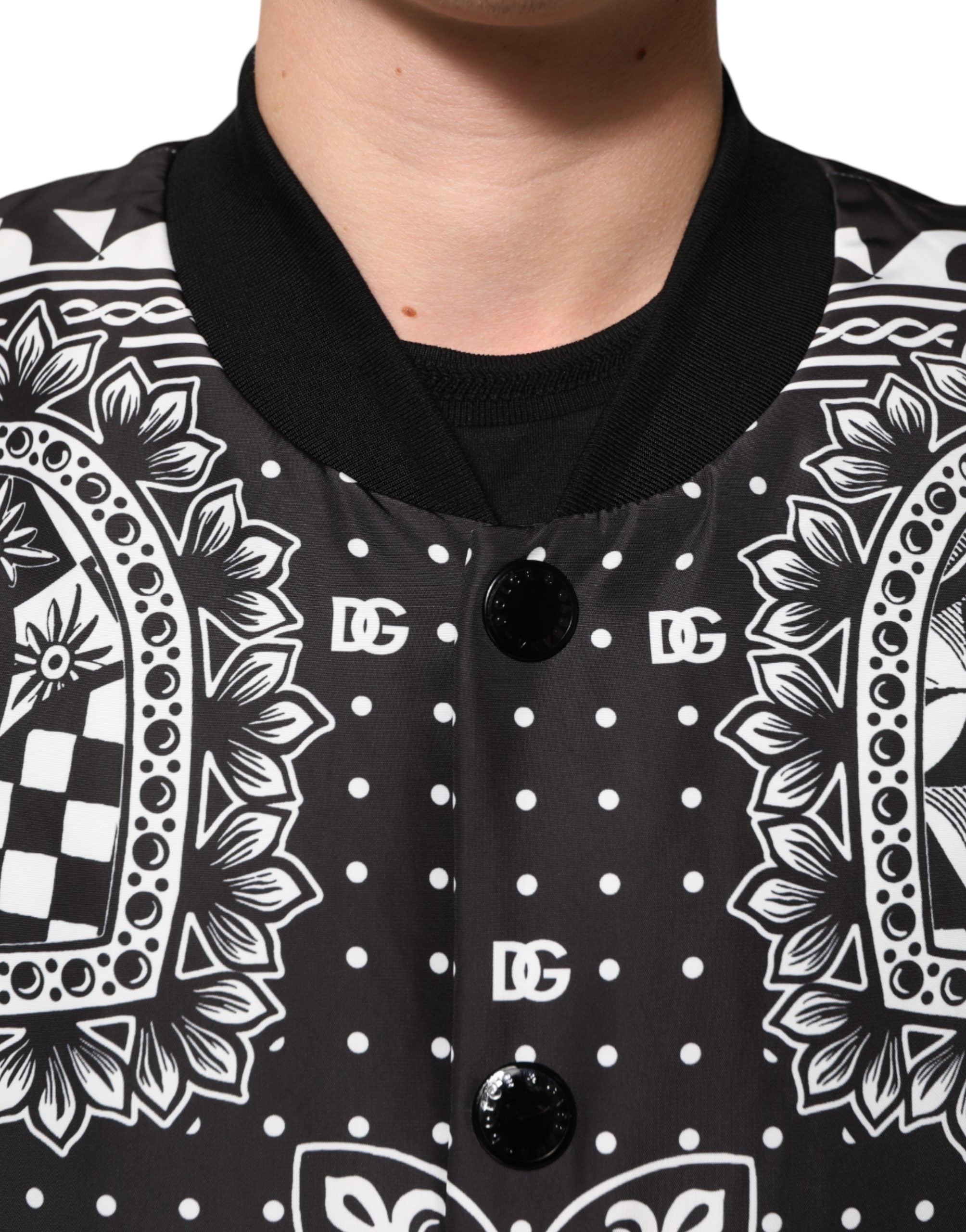 Dolce & Gabbana Black White BandanaPrint Men Bomber  Jacket Dolce & Gabbana
