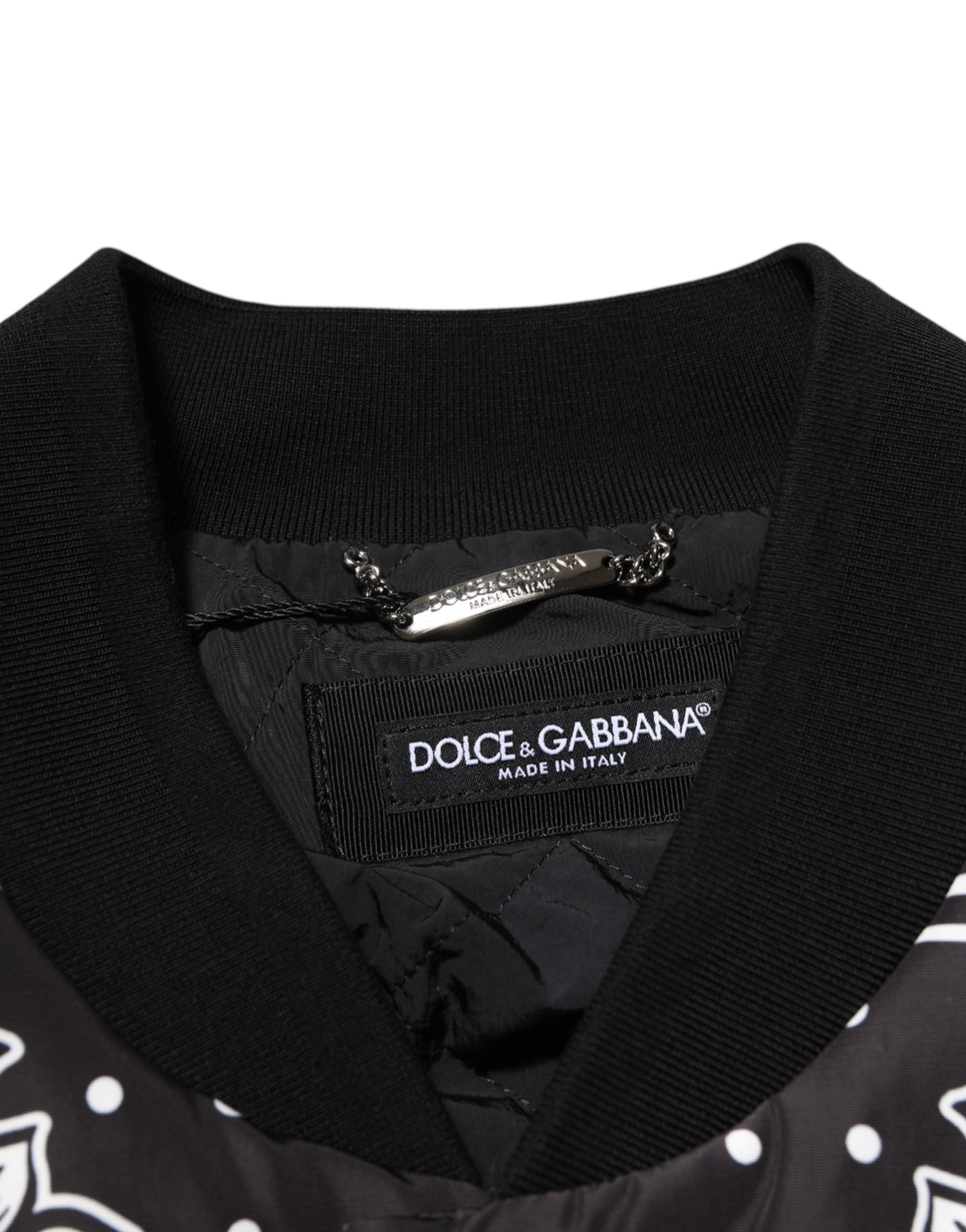 Dolce & Gabbana Black White BandanaPrint Men Bomber  Jacket Dolce & Gabbana