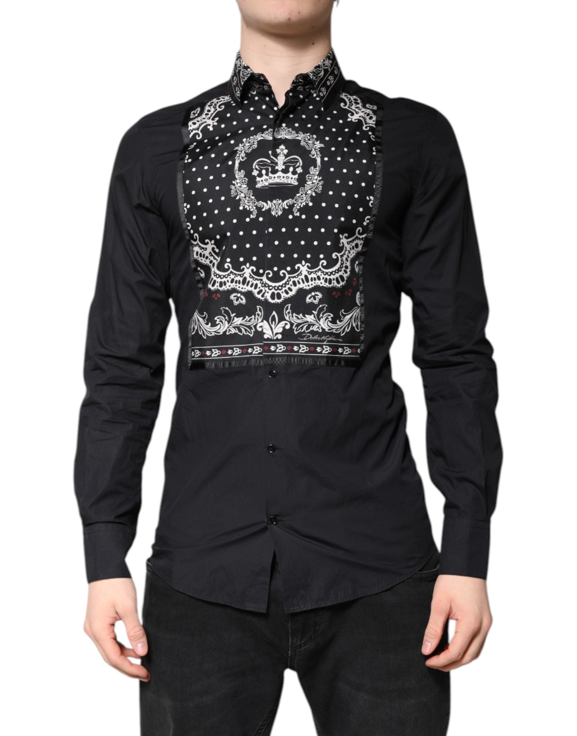 Dolce & Gabbana Black White Bandana GOLD Formal Dress Shirt Dolce & Gabbana