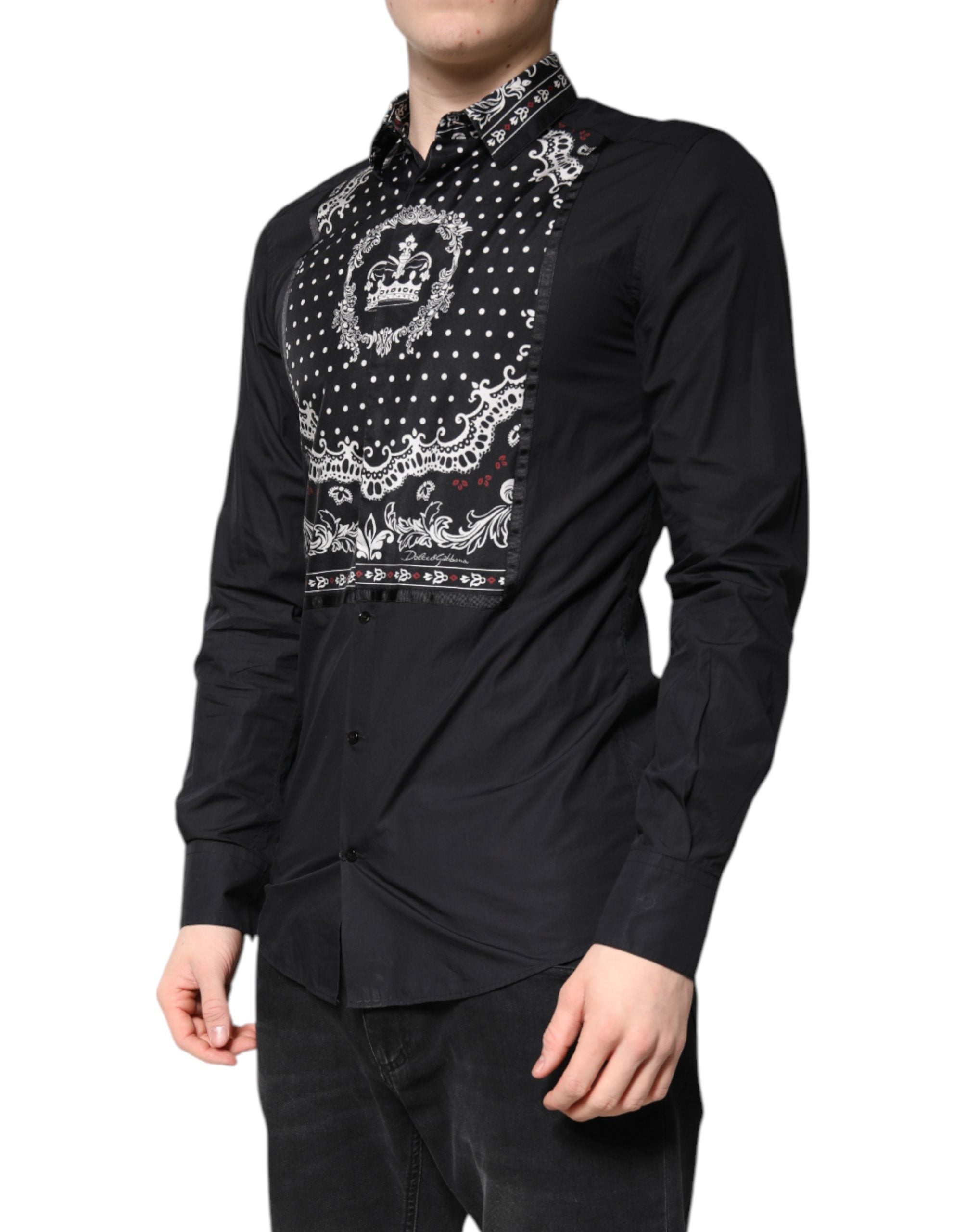 Dolce & Gabbana Black White Bandana GOLD Formal Dress Shirt Dolce & Gabbana