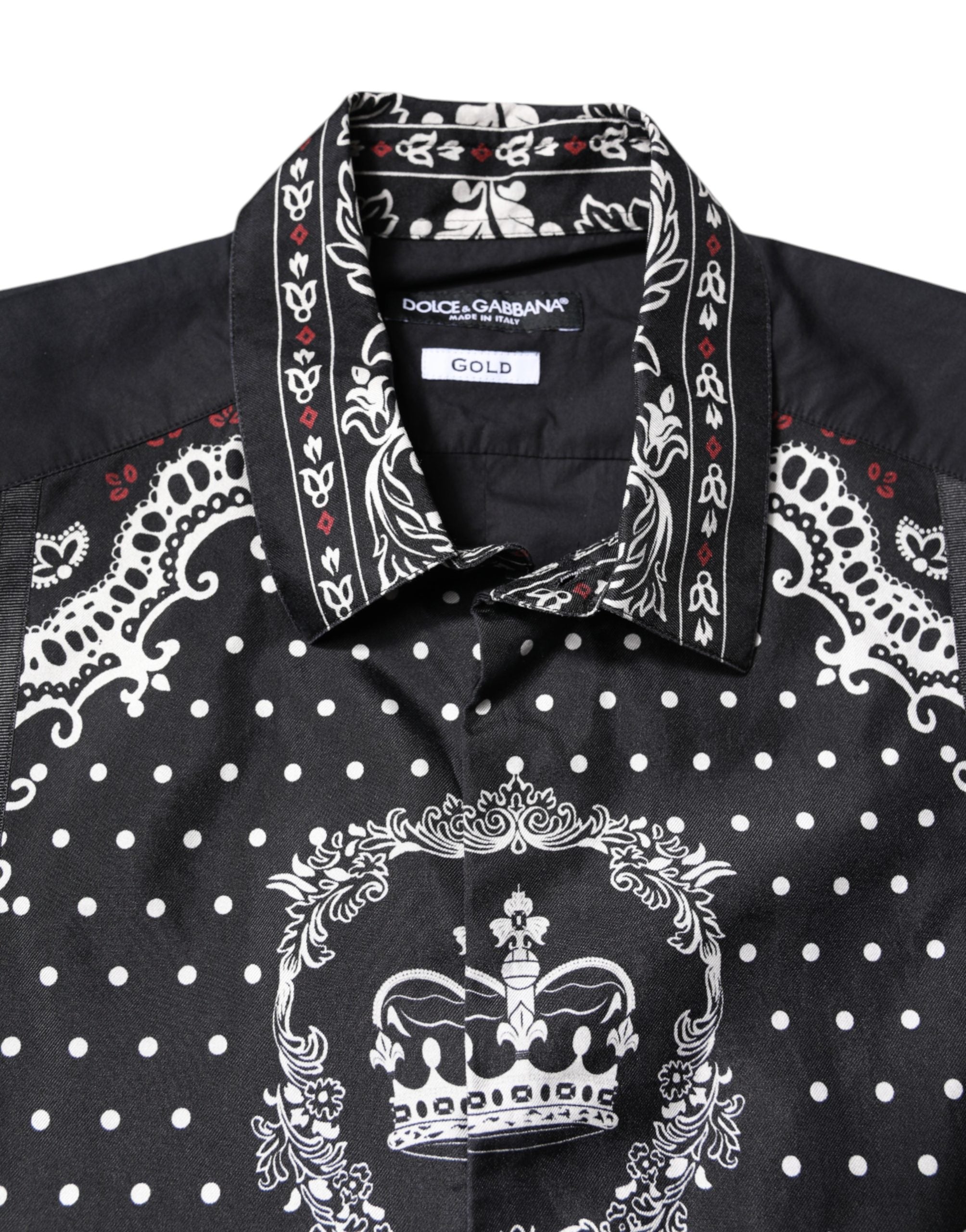 Dolce & Gabbana Black White Bandana GOLD Formal Dress Shirt Dolce & Gabbana