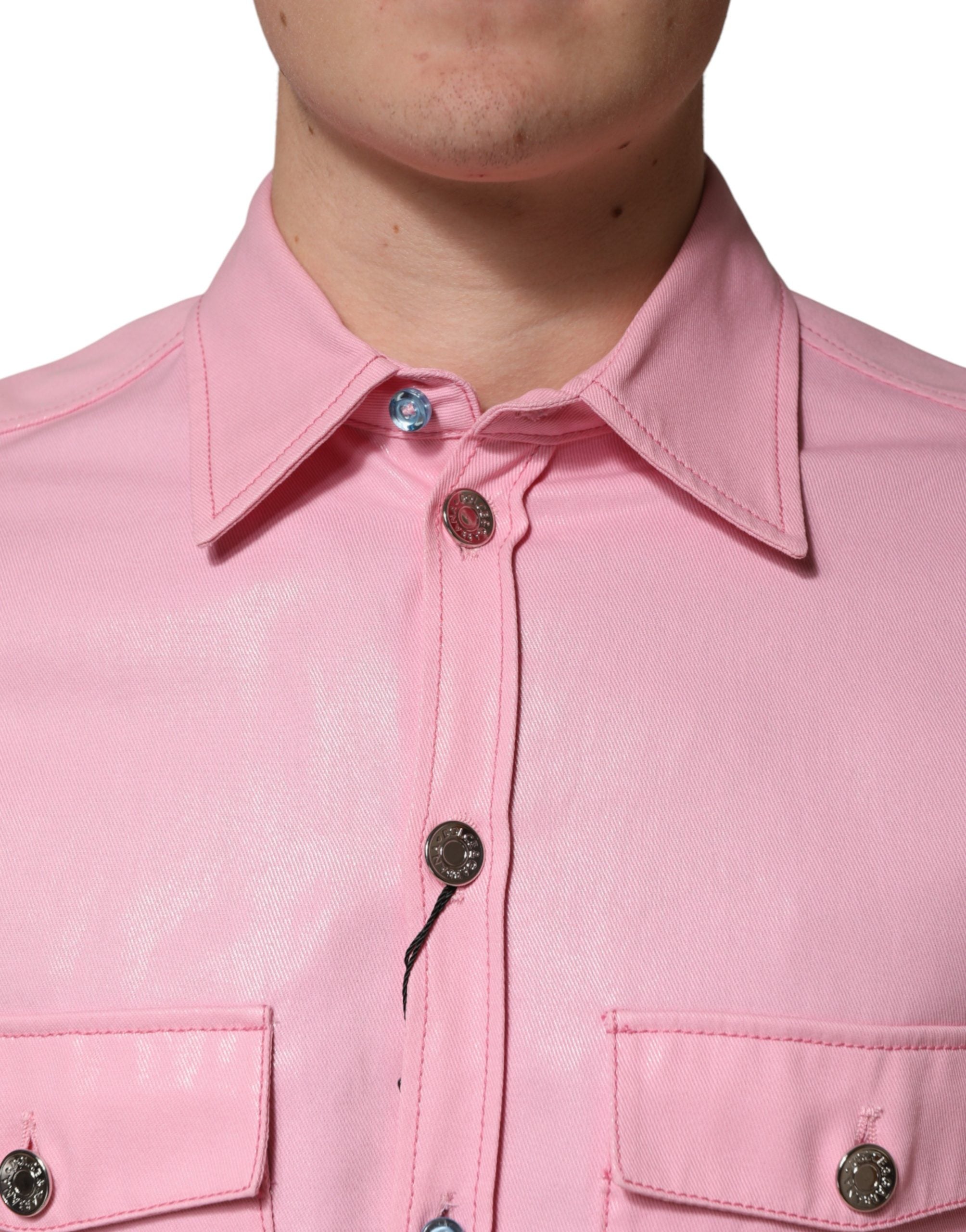 Dolce & Gabbana Pink Cotton Collared Men Button Down Shirt Dolce & Gabbana