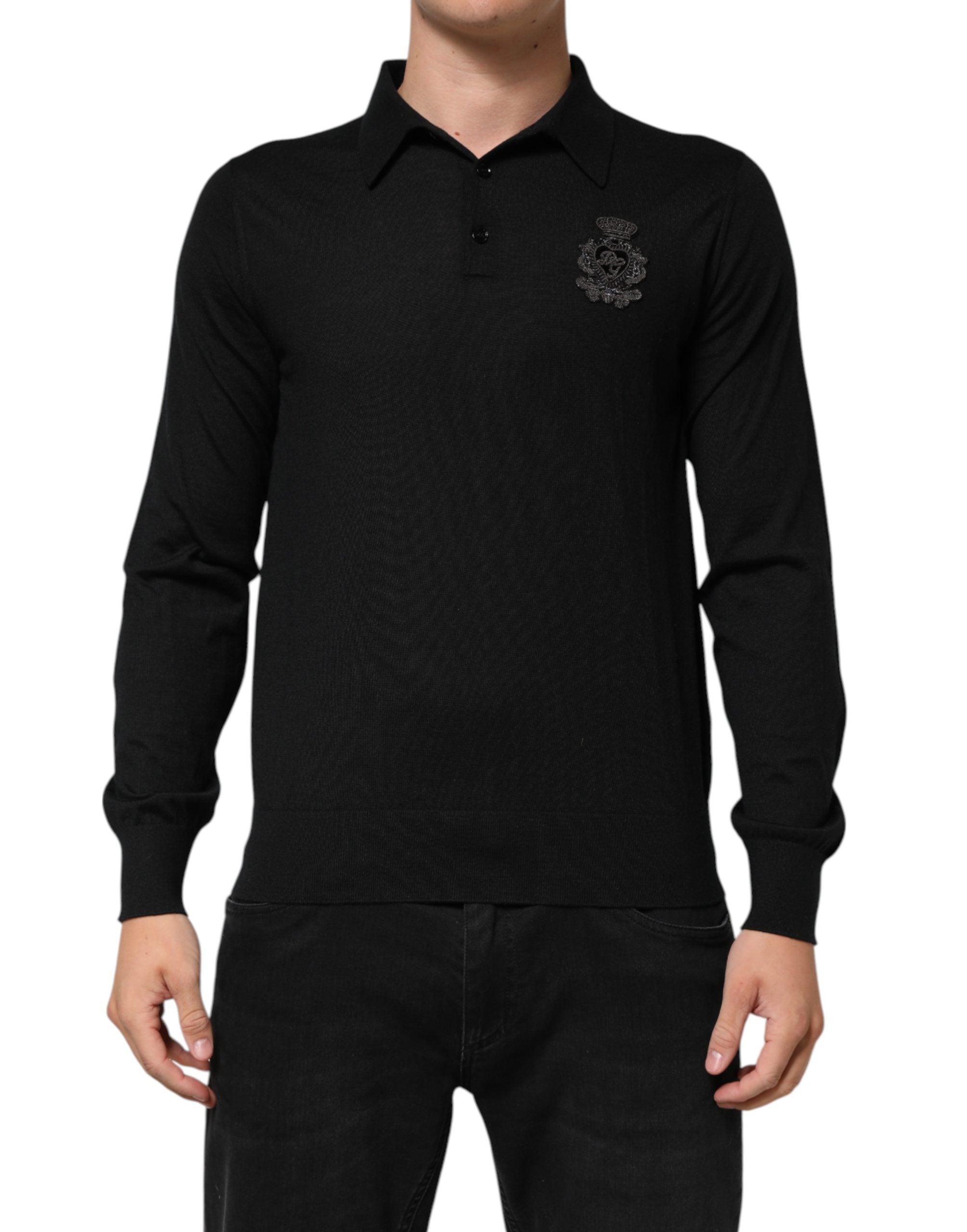 Dolce & Gabbana Black Crest Long Sleeve Men Pullover Sweater Dolce & Gabbana