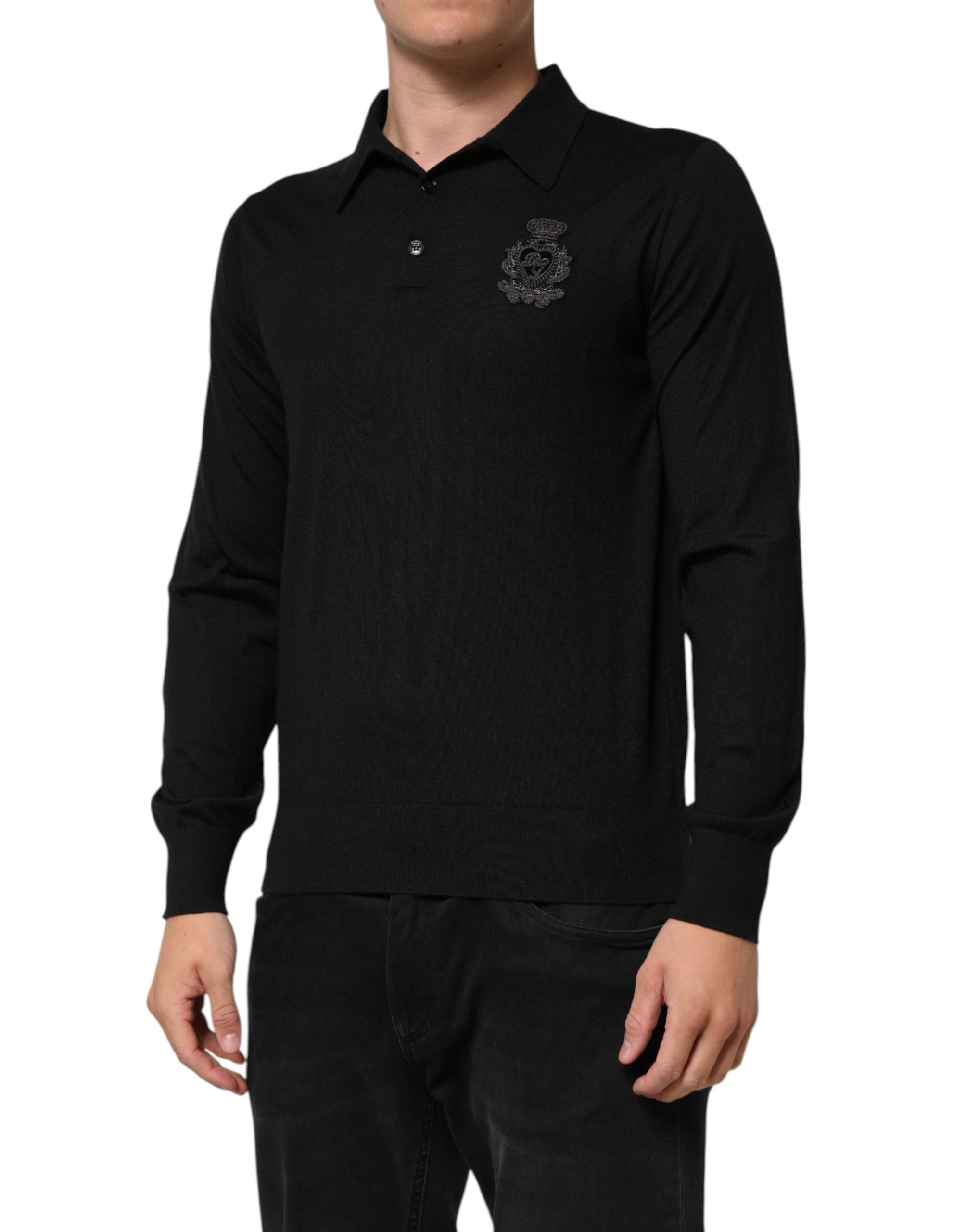 Dolce & Gabbana Black Crest Long Sleeve Men Pullover Sweater Dolce & Gabbana
