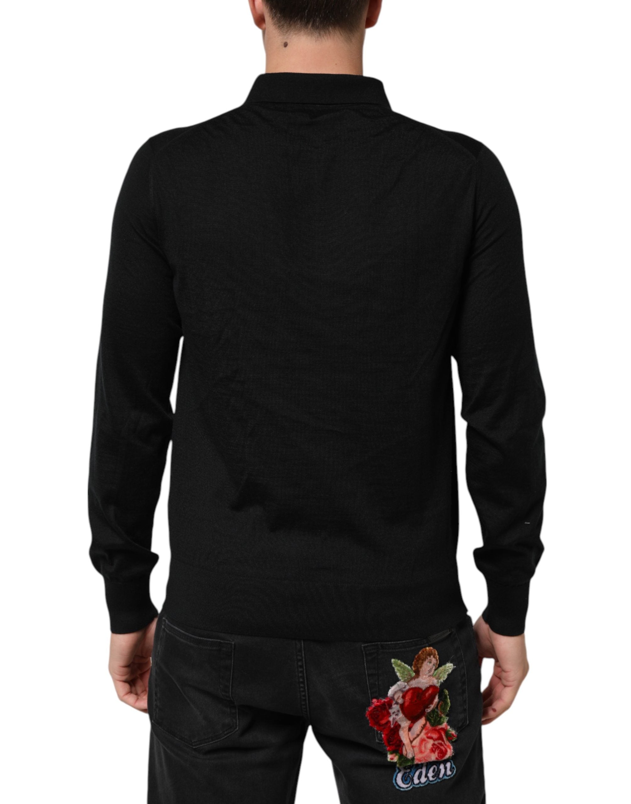 Dolce & Gabbana Black Crest Long Sleeve Men Pullover Sweater Dolce & Gabbana