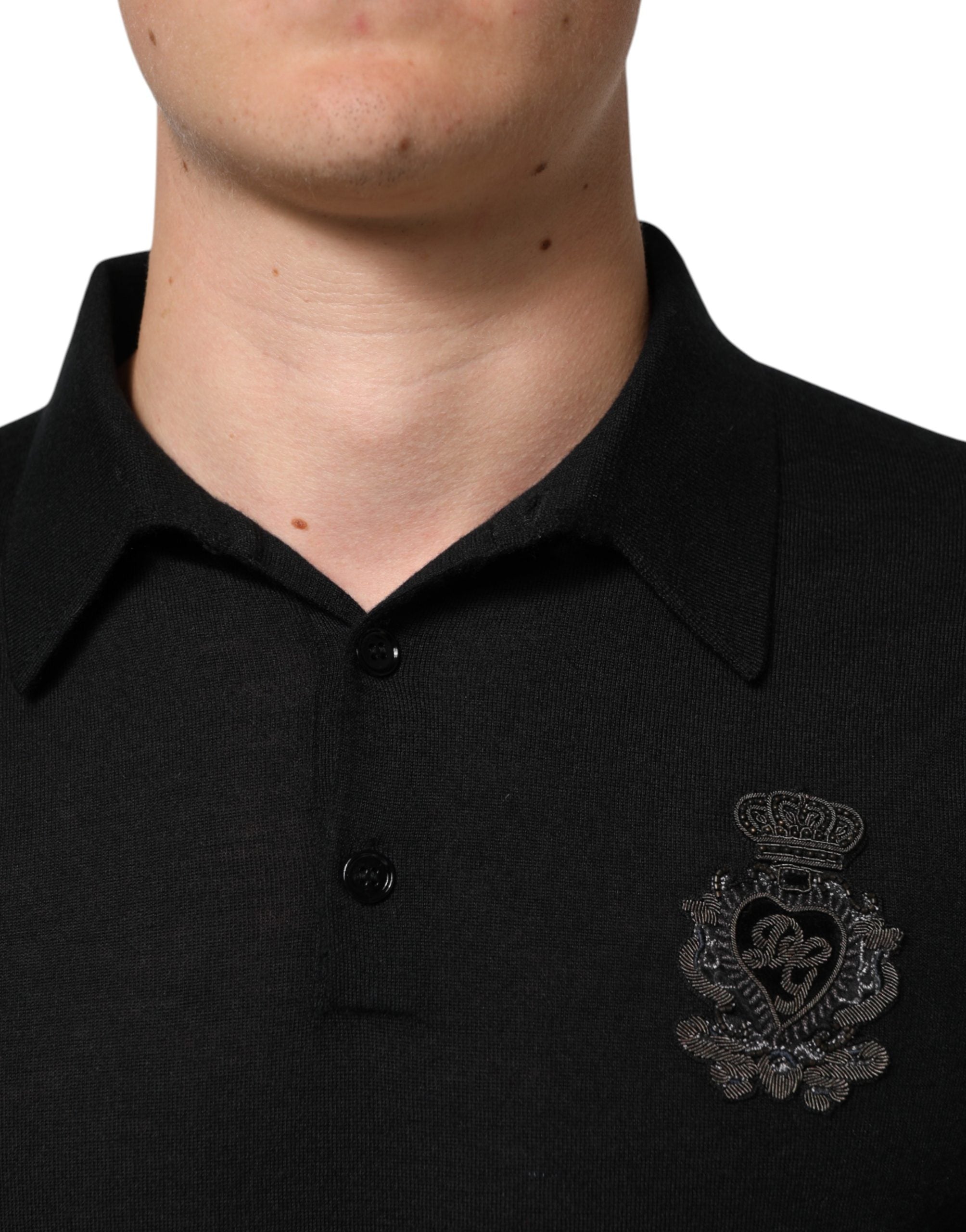 Dolce & Gabbana Black Crest Long Sleeve Men Pullover Sweater Dolce & Gabbana