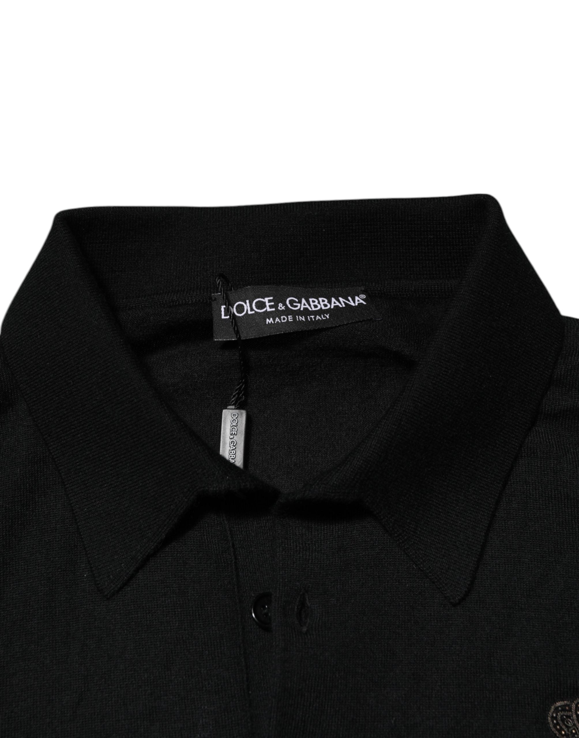 Dolce & Gabbana Black Crest Long Sleeve Men Pullover Sweater Dolce & Gabbana