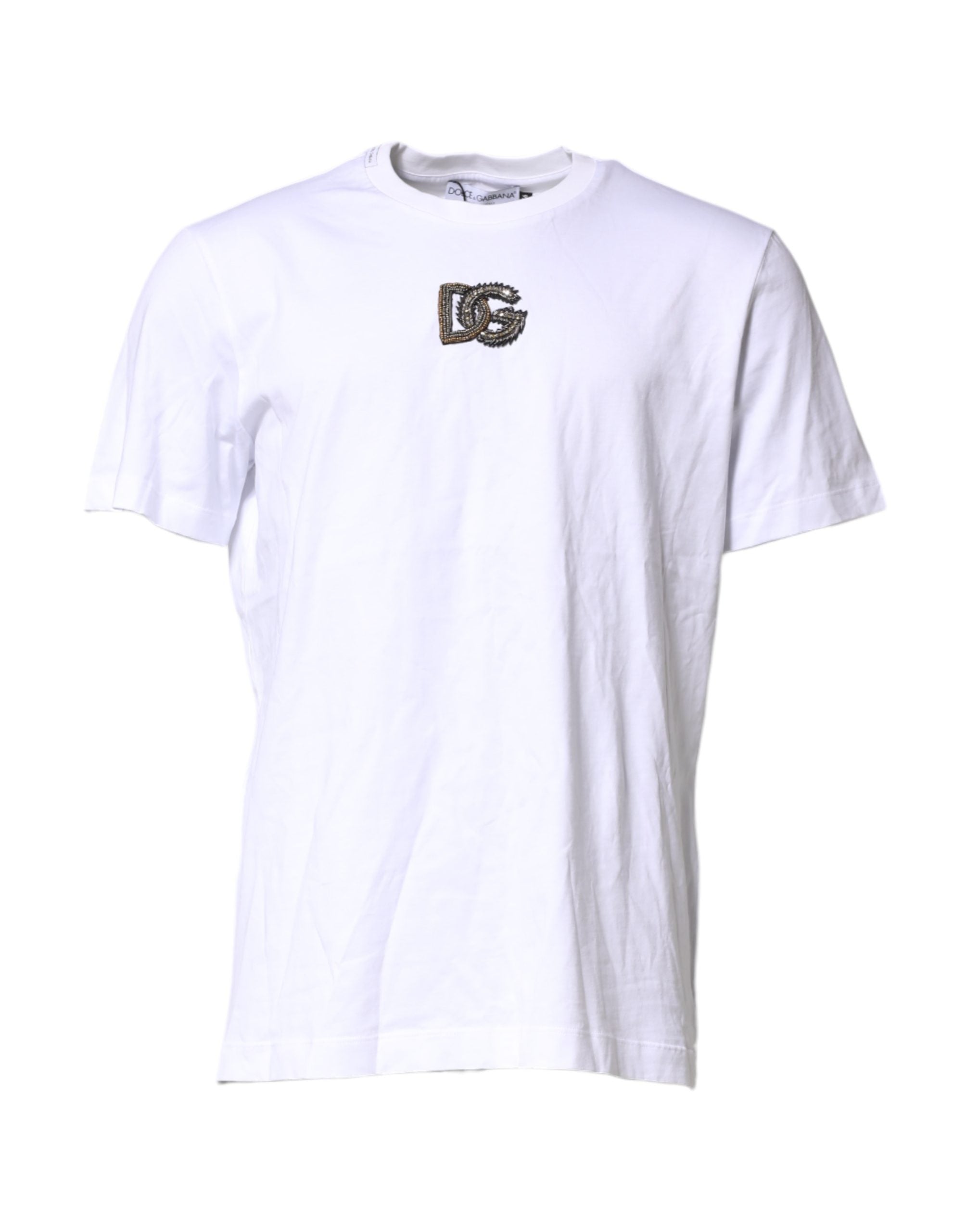 Dolce & Gabbana White Cotton DG Logo Embroidery Men  T-shirt Dolce & Gabbana