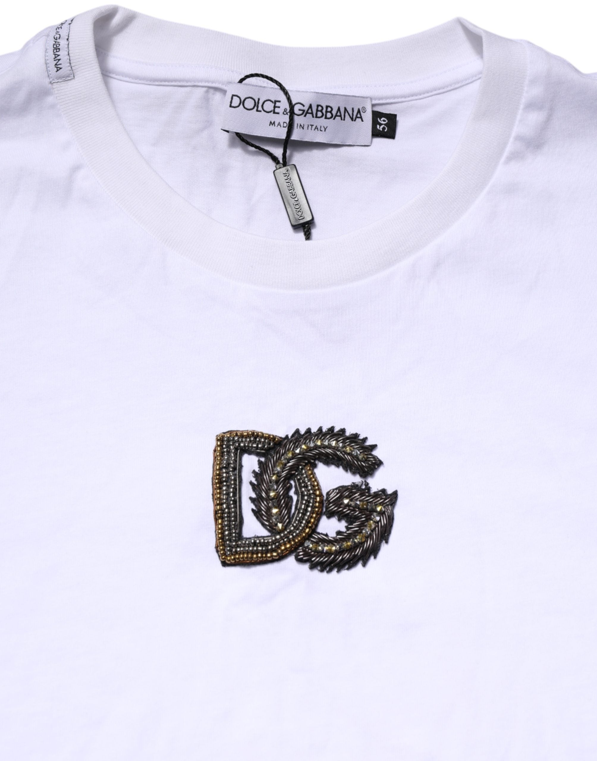 Dolce & Gabbana White Cotton DG Logo Embroidery Men  T-shirt Dolce & Gabbana
