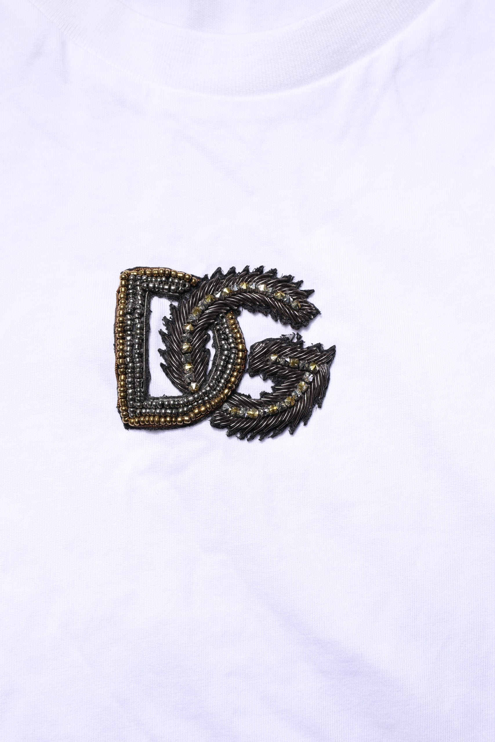 Dolce & Gabbana White Cotton DG Logo Embroidery Men  T-shirt Dolce & Gabbana