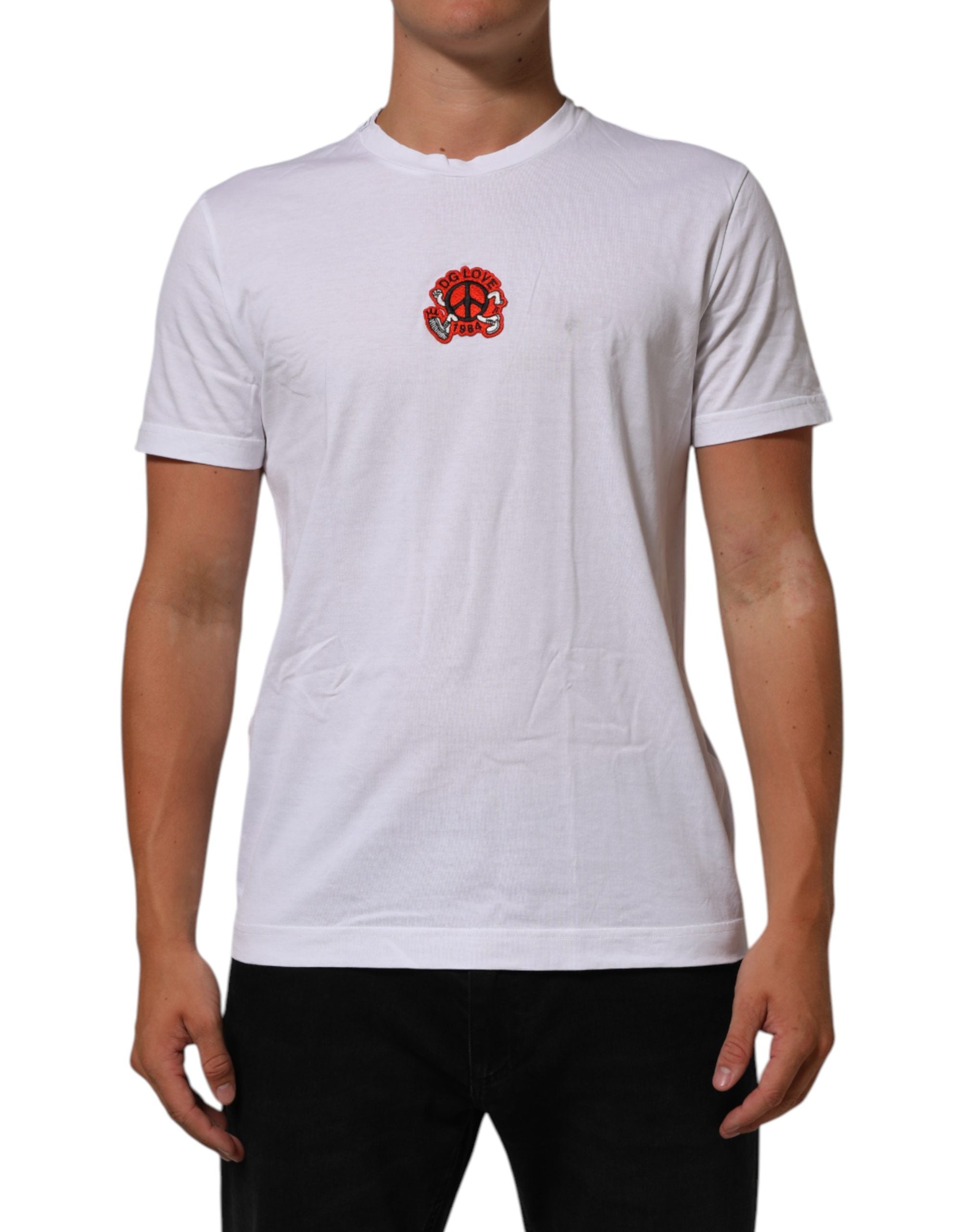 Dolce & Gabbana White Cotton DG Love Patch Crew Neck T-shirt Dolce & Gabbana