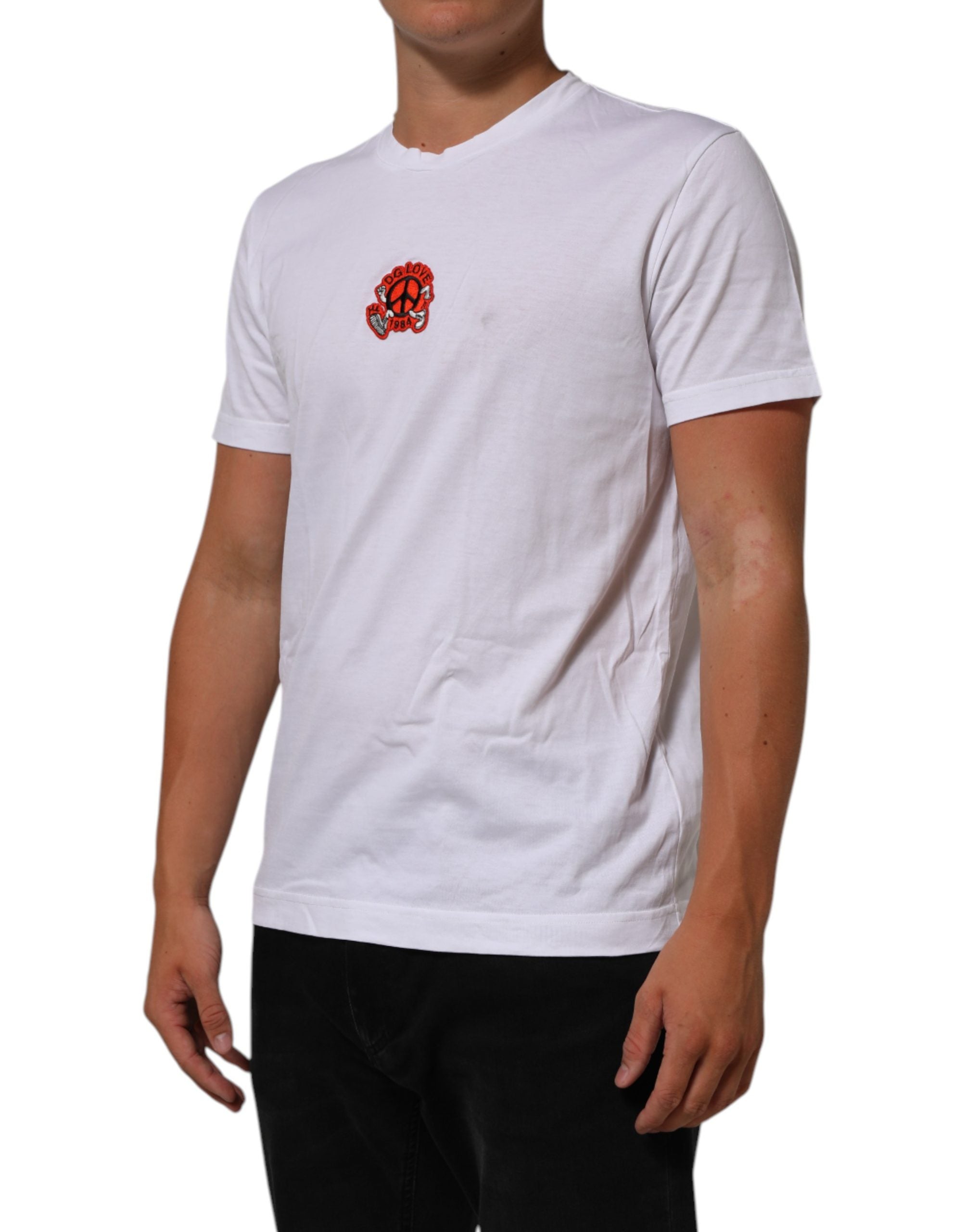 Dolce & Gabbana White Cotton DG Love Patch Crew Neck T-shirt Dolce & Gabbana