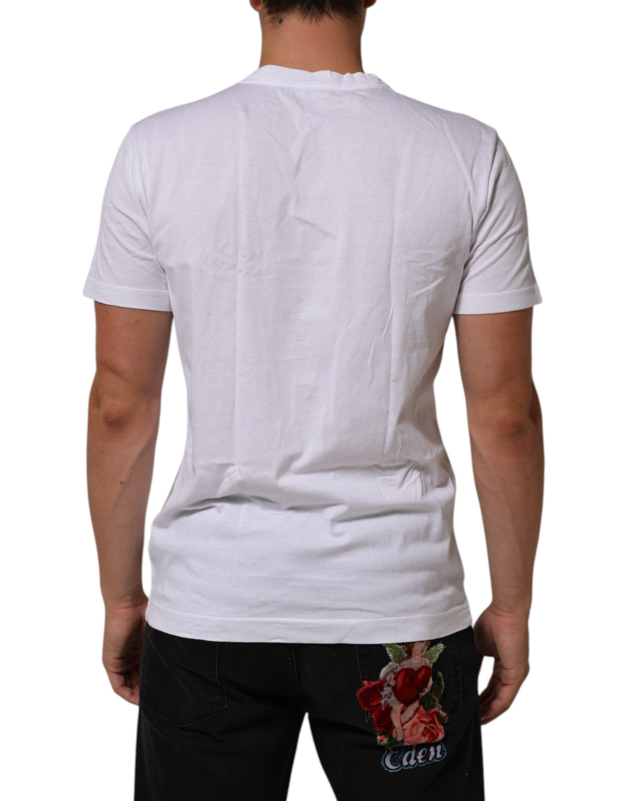 Dolce & Gabbana White Cotton DG Love Patch Crew Neck T-shirt Dolce & Gabbana