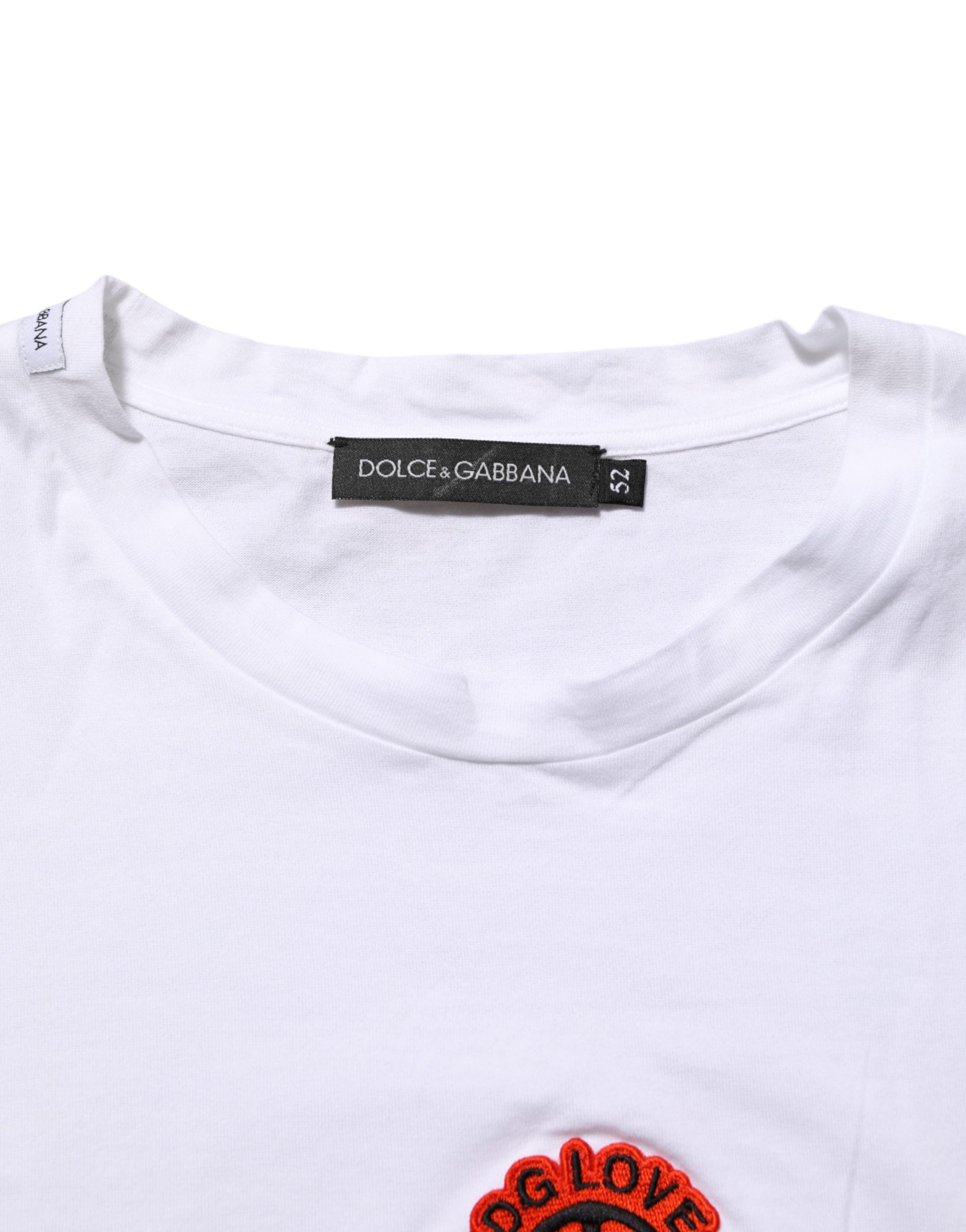 Dolce & Gabbana White Cotton DG Love Patch Crew Neck T-shirt Dolce & Gabbana
