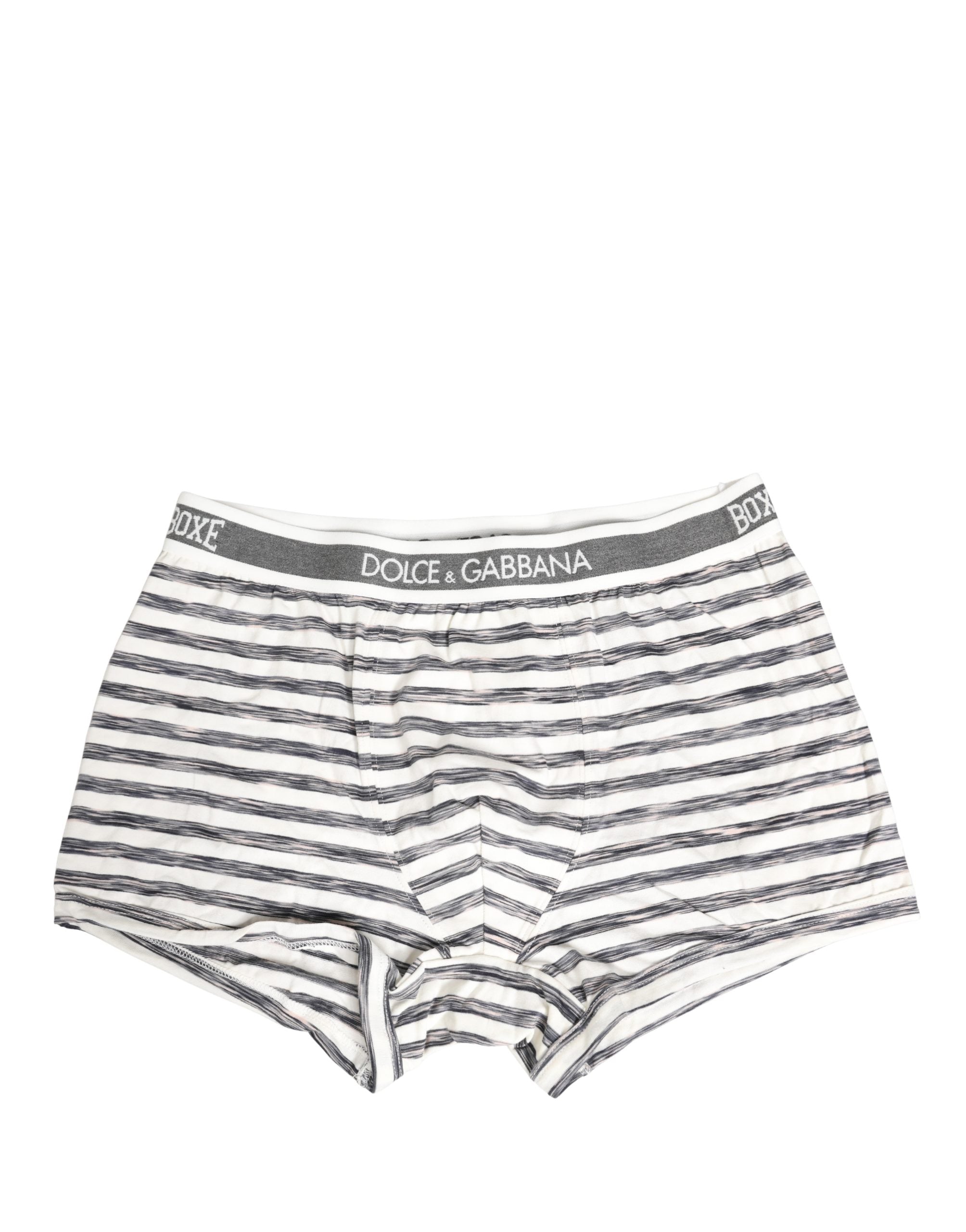Dolce & Gabbana Gray White Stripes Men Regular Boxer Underwear Dolce & Gabbana