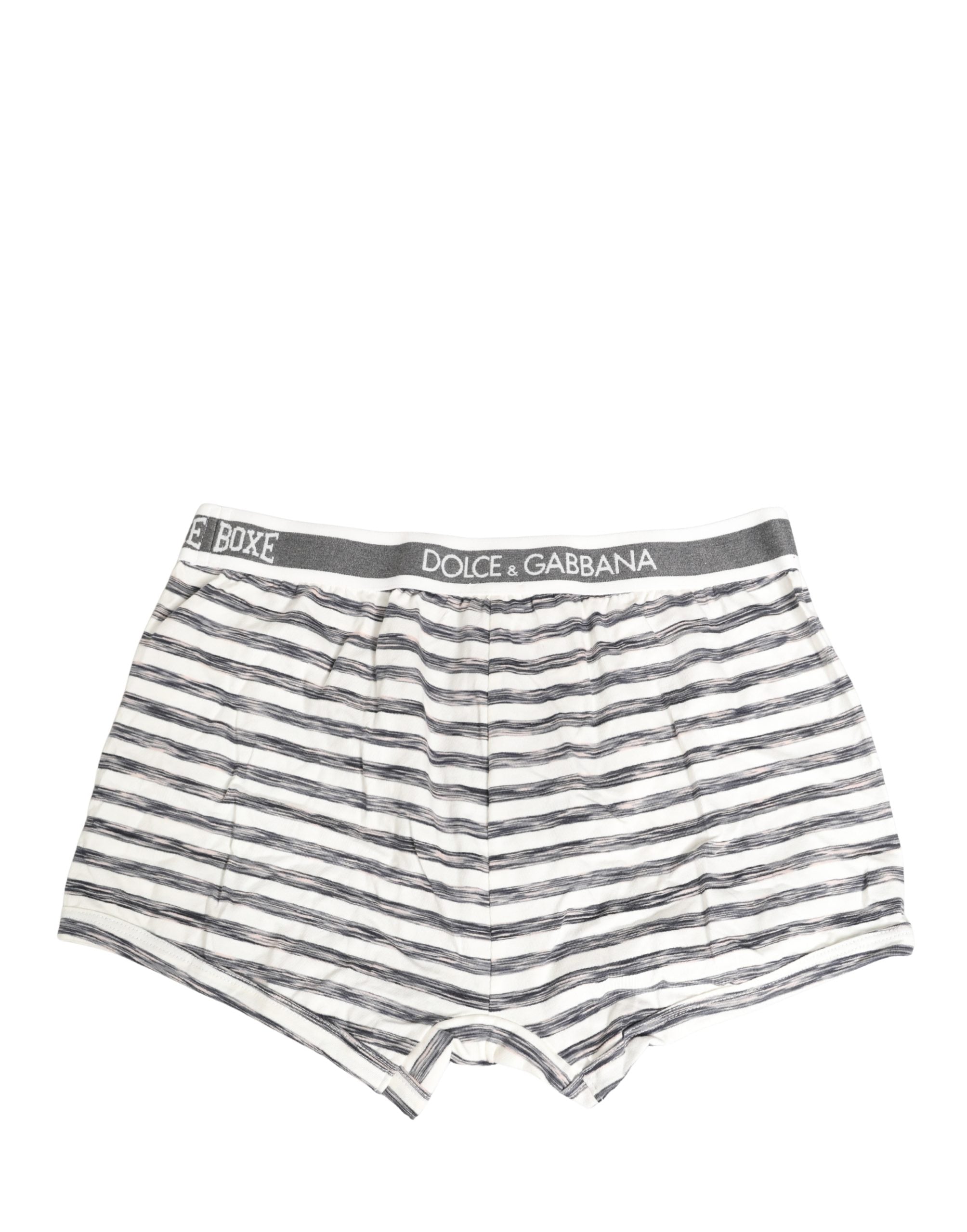 Dolce & Gabbana Gray White Stripes Men Regular Boxer Underwear Dolce & Gabbana