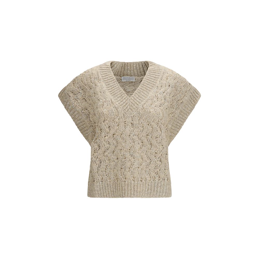 Brunello Cucinelli Beige Silk Sleeveles Sweater Brunello Cucinelli
